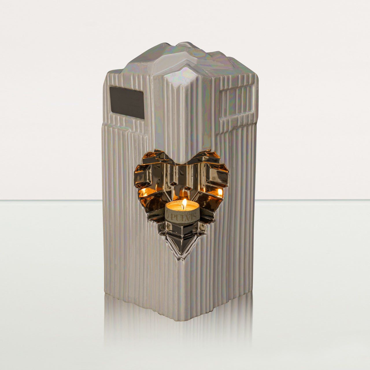 Cremation Candle Urn for Ashes "Heart" - Large | Pearly White | Ceramic Urn - Pulvis Art Urns