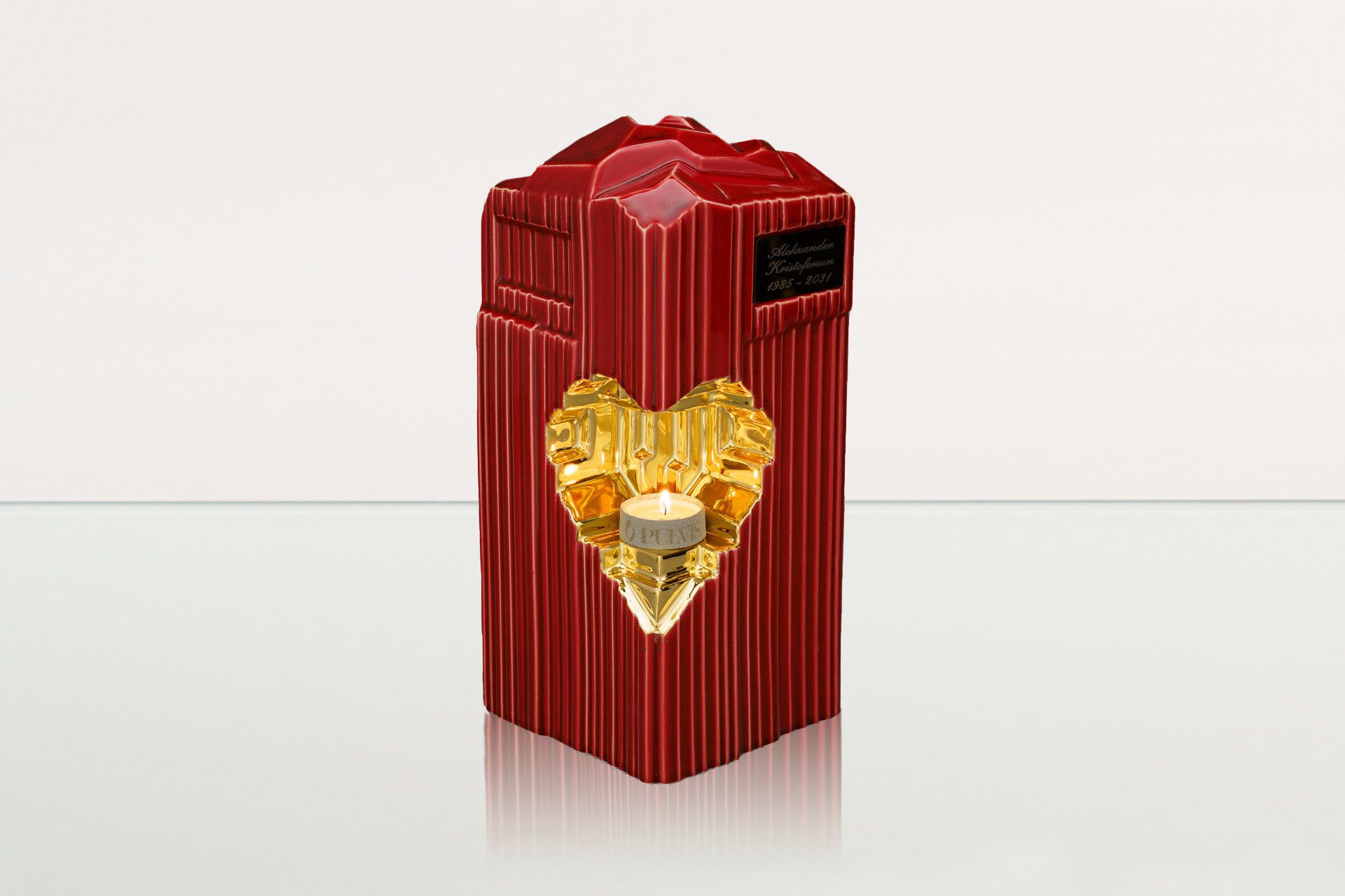 Cremation Candle Urn for Ashes "Heart" - Large | Red | Ceramic Urn - Pulvis Art Urns