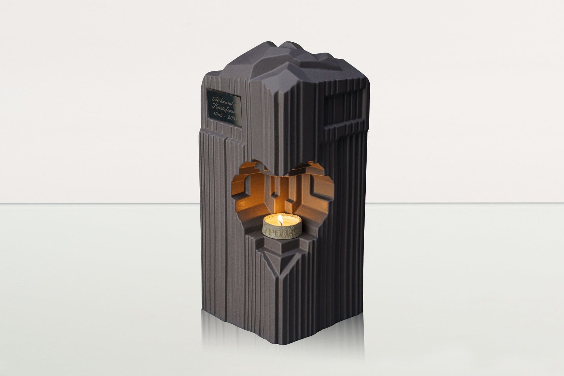 Cremation Candle Urn for Ashes "Heart" - Large Urn | Grey Matte | Ceramic - Pulvis Art Urns