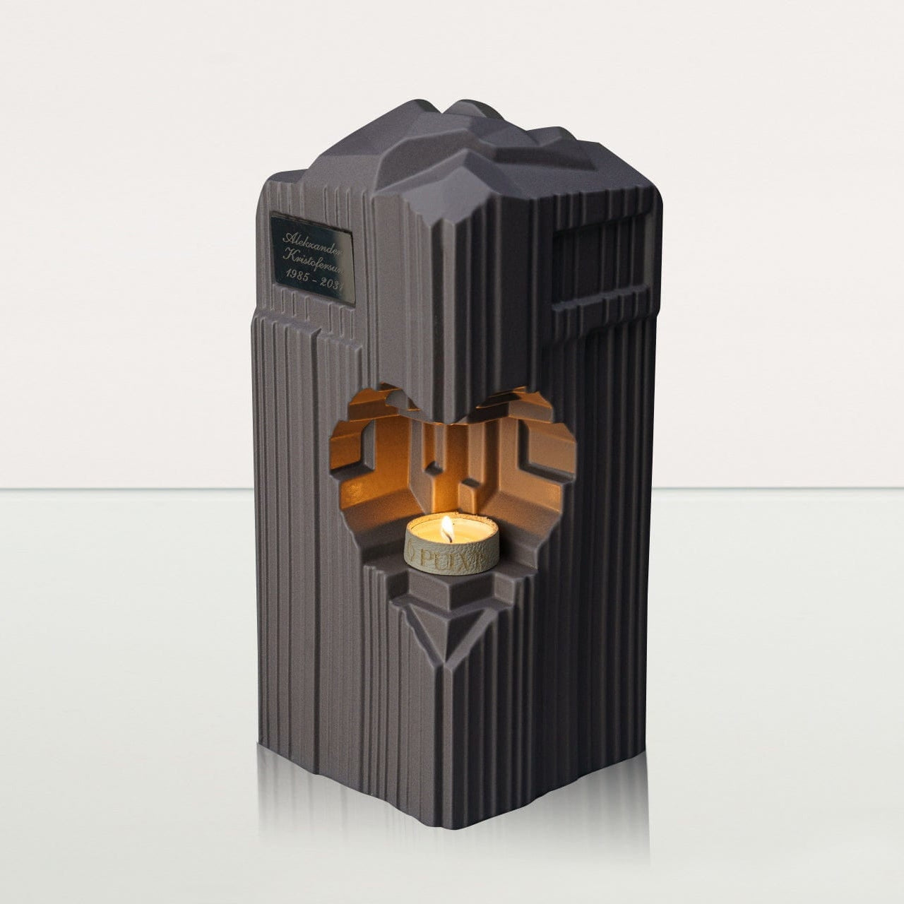 Cremation Candle Urn for Ashes "Heart" - Large Urn | Grey Matte | Ceramic - Pulvis Art Urns