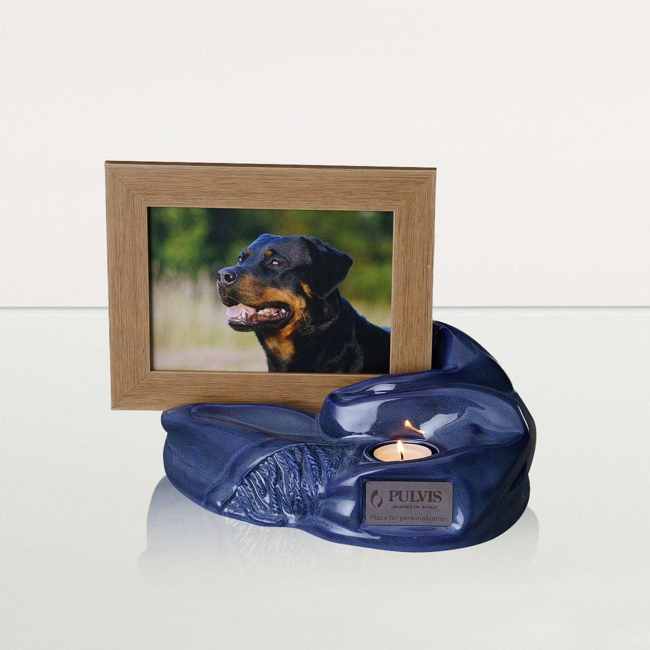 Cremation Urn "Cozy" - Blue Melange | Ceramic Picture Frame Urn - Pulvis Art Urns