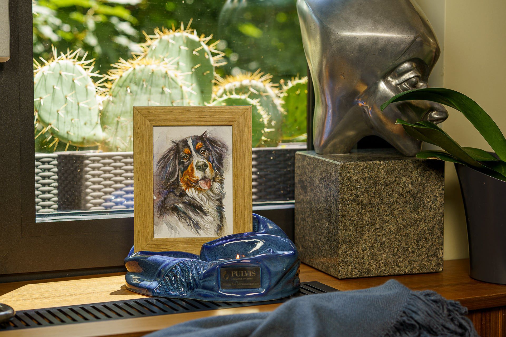 Cremation Urn "Cozy" - Blue Melange | Ceramic Picture Frame Urn - Pulvis Art Urns