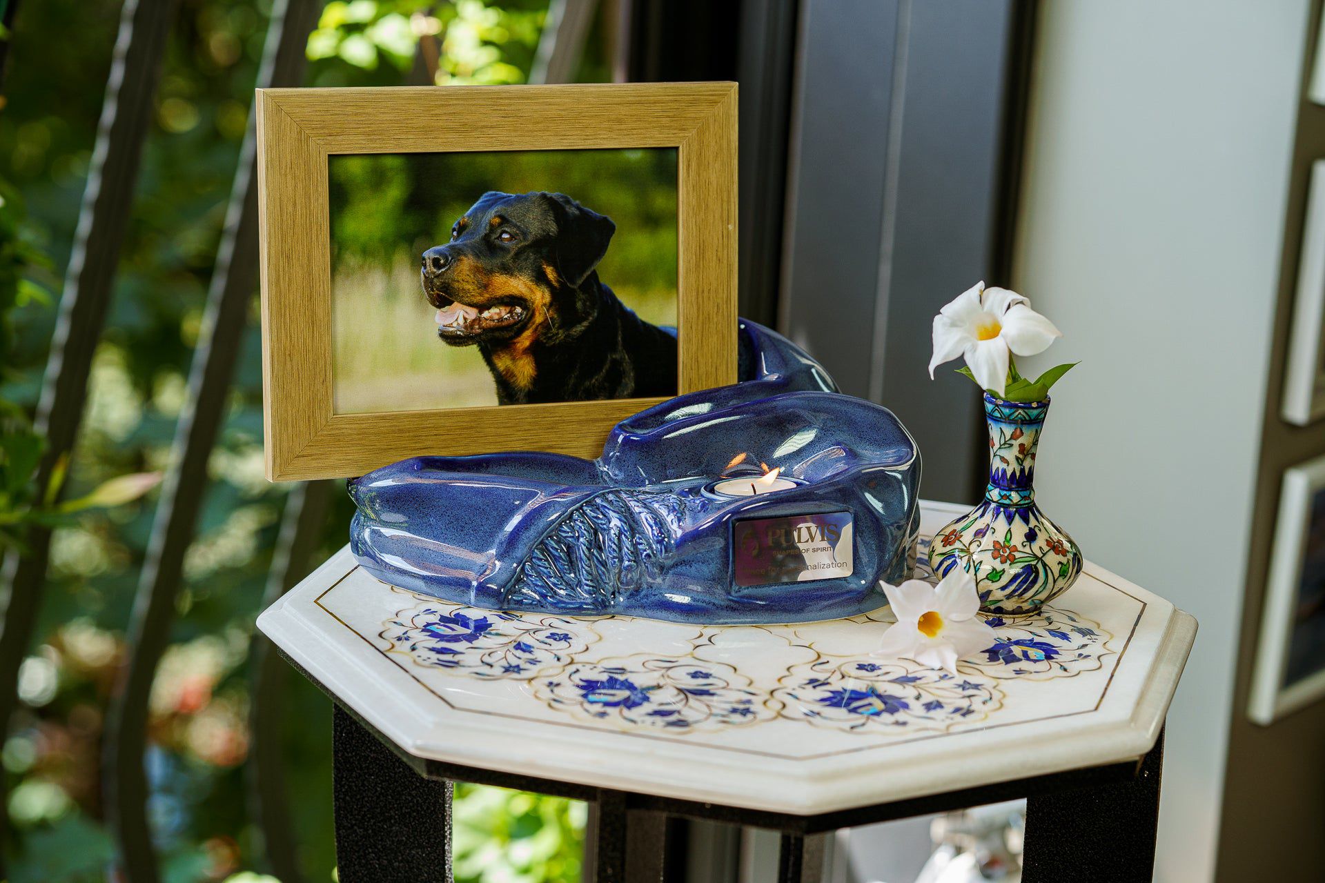 Cremation Urn "Cozy" - Blue Melange | Ceramic Picture Frame Urn - Pulvis Art Urns