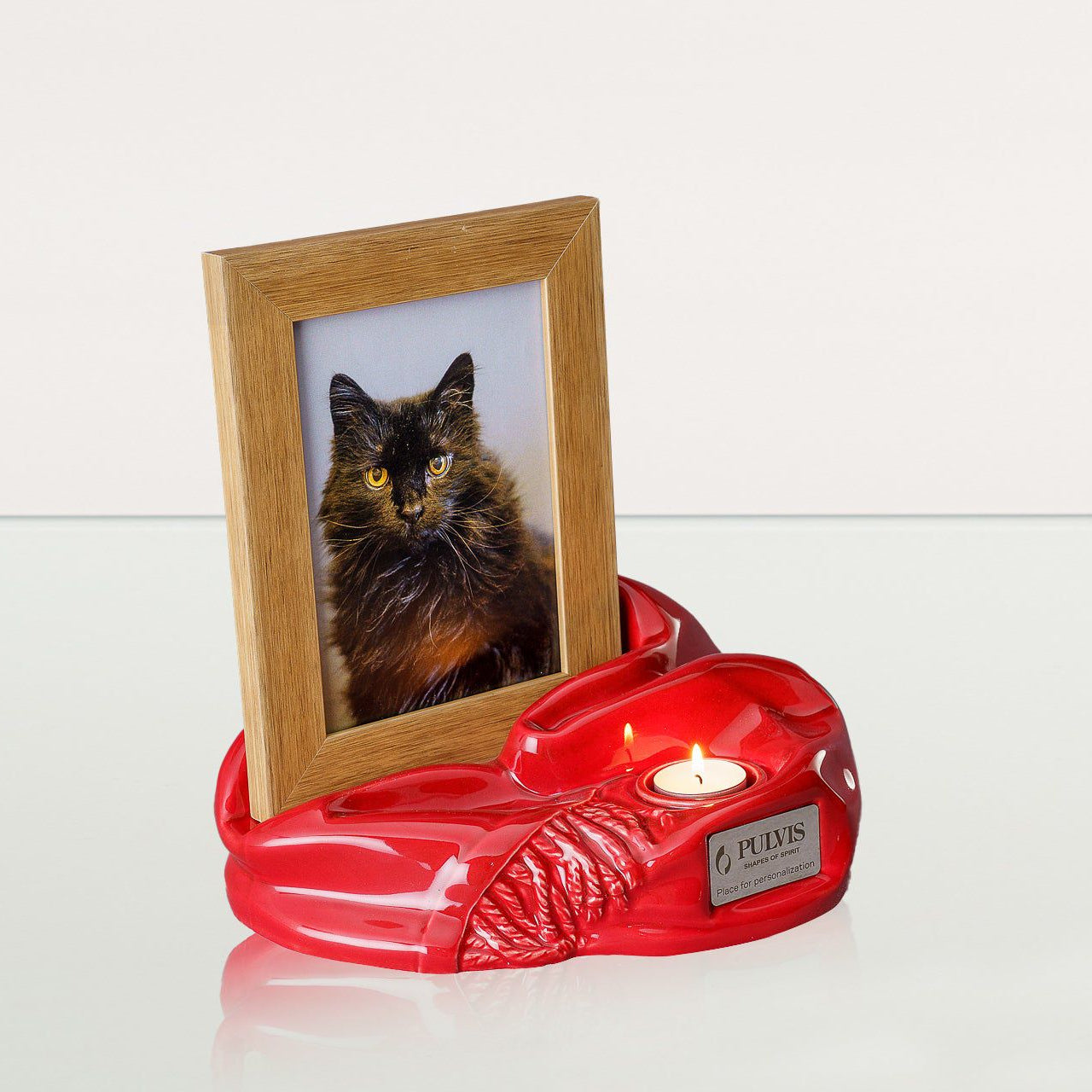 Cremation Urn "Cozy" - Glossy Red | Ceramic Picture Frame Urn - Pulvis Art Urns