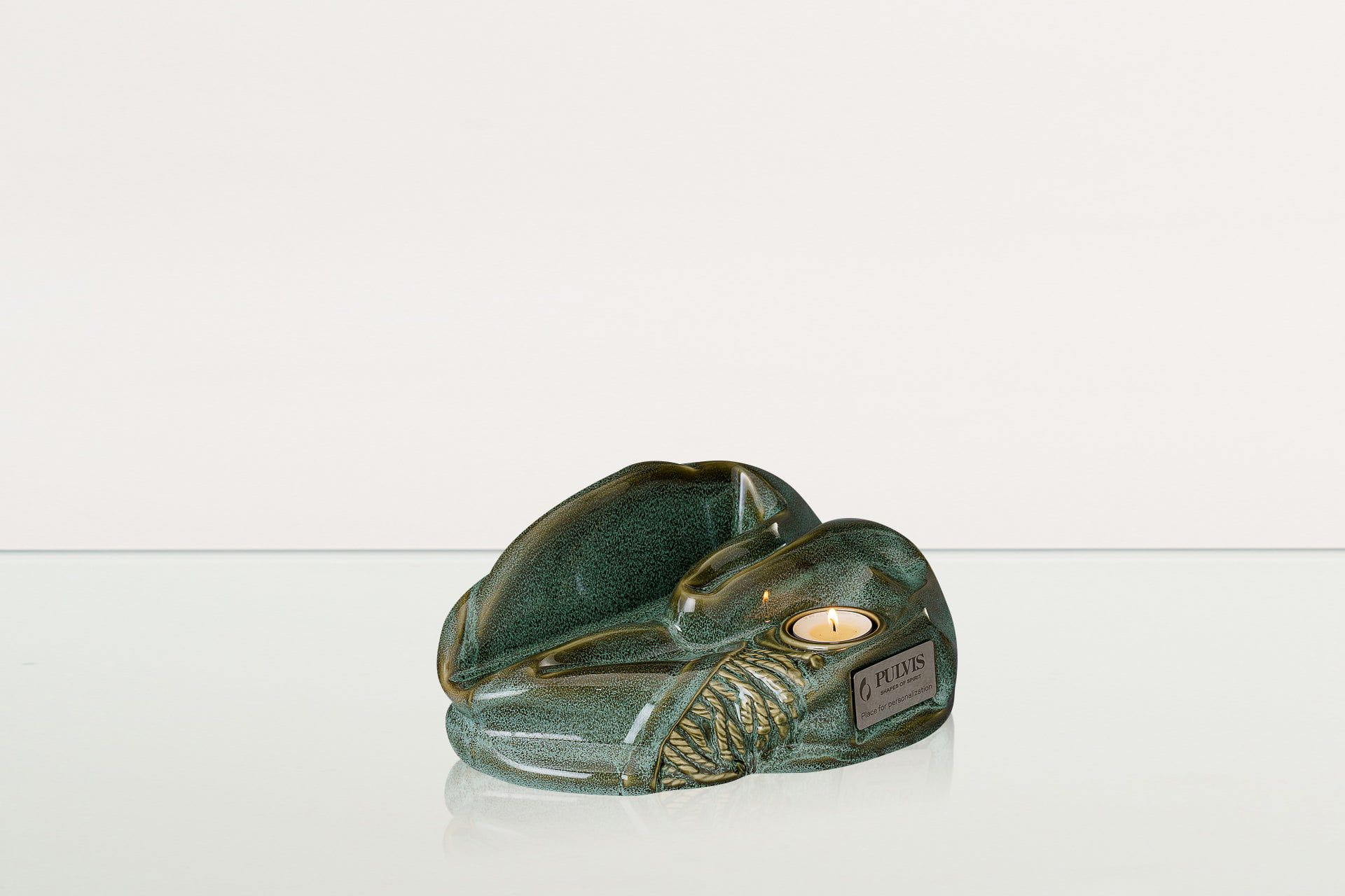 Cremation Urn "Cozy" - Oily Green Melange | Ceramic Picture Frame Urn - Pulvis Art Urns