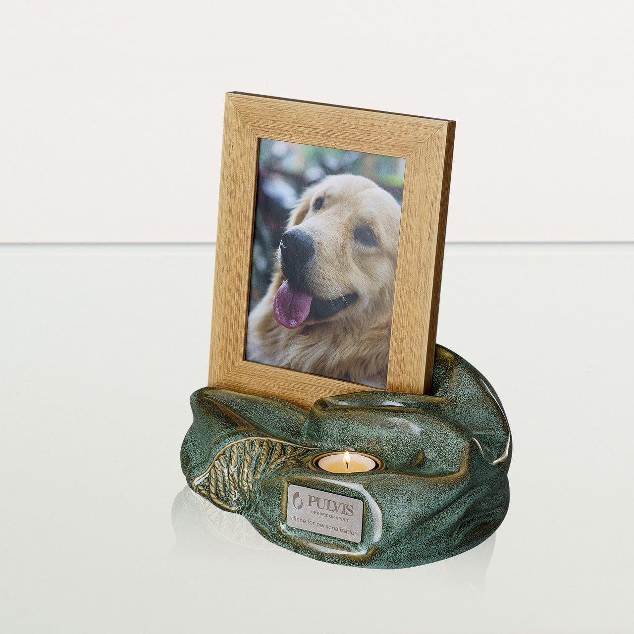 Pulvis Art Urns Adult Size Urn Cremation Urn "Cozy" - Oily Green Melange | Ceramic Picture Frame Urn
