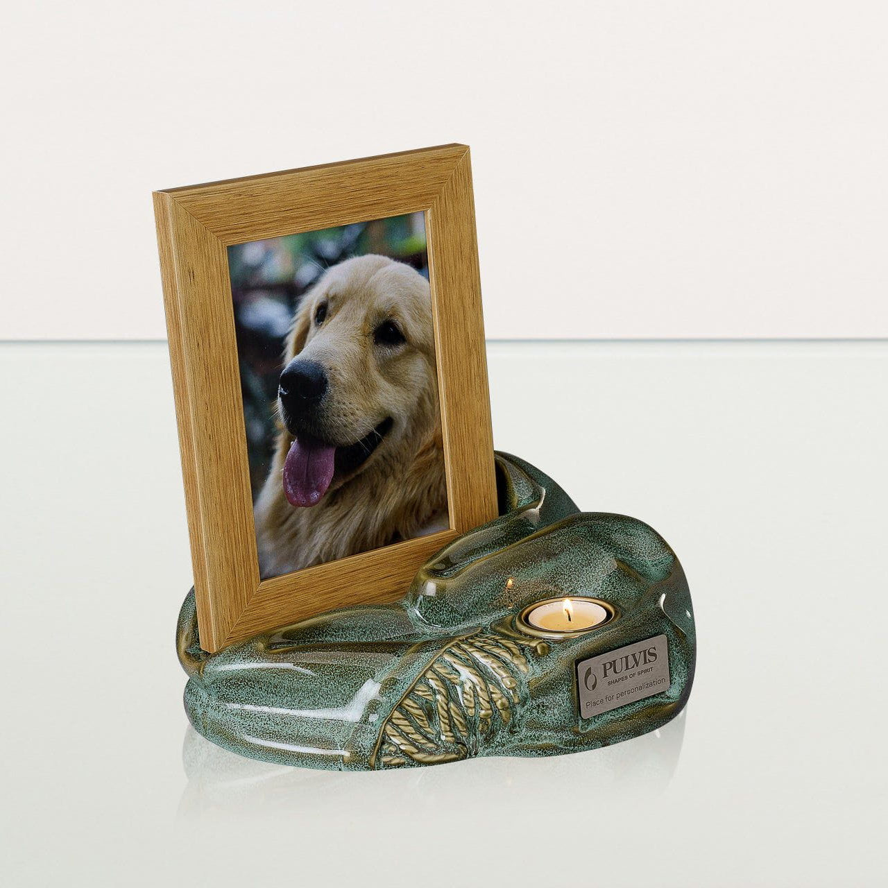 Pulvis Art Urns Adult Size Urn Cremation Urn "Cozy" - Oily Green Melange | Ceramic Picture Frame Urn