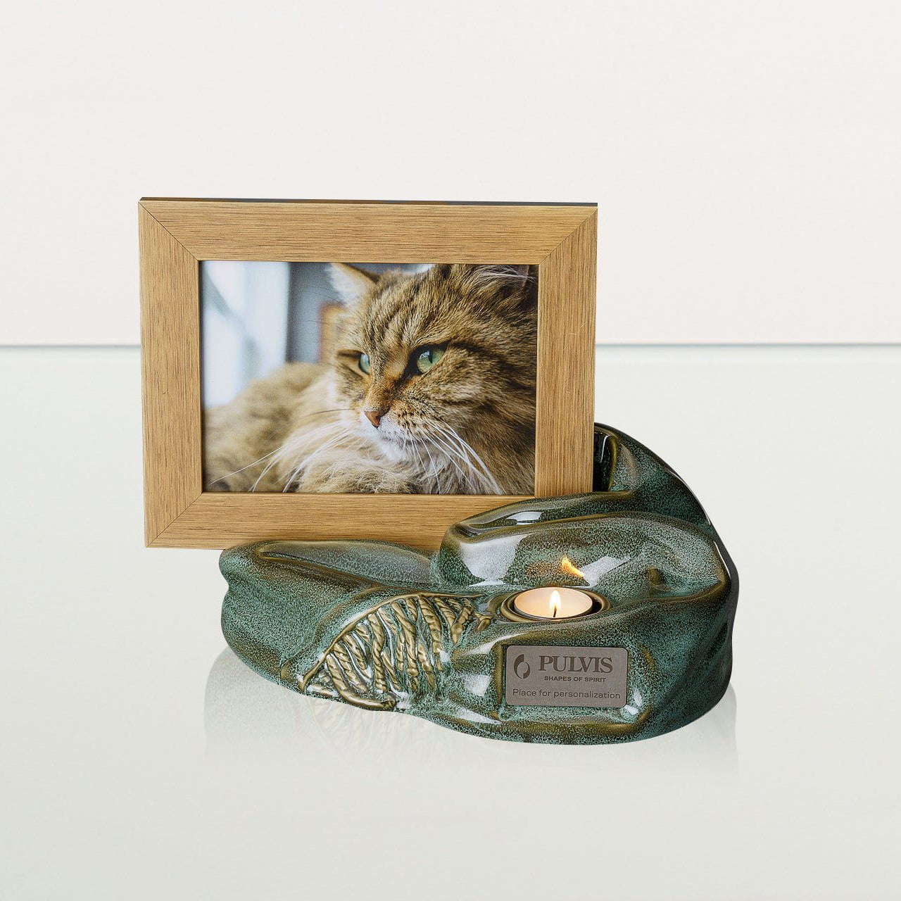 Cremation Urn "Cozy" - Oily Green Melange | Ceramic Picture Frame Urn - Pulvis Art Urns
