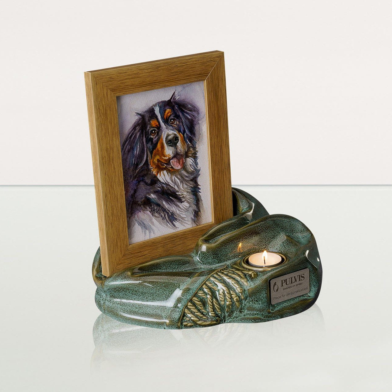 Pulvis Art Urns Adult Size Urn Cremation Urn "Cozy" - Oily Green Melange | Ceramic Picture Frame Urn