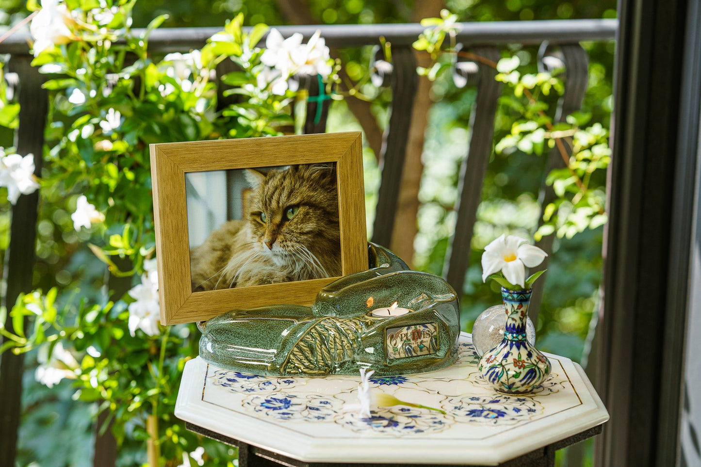 Pulvis Art Urns Adult Size Urn Cremation Urn "Cozy" - Oily Green Melange | Ceramic Picture Frame Urn