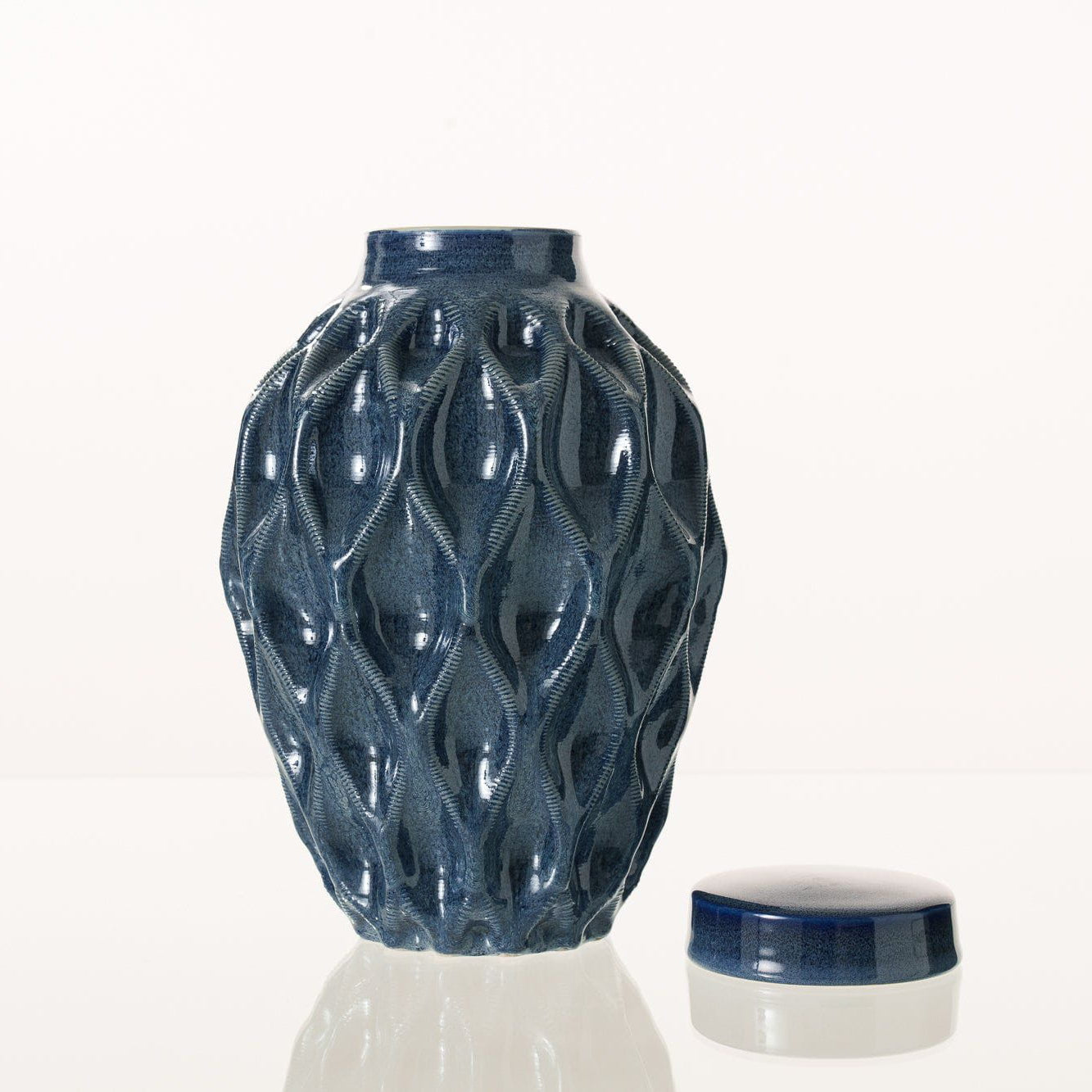 Cremation Urn "Echo" - 3D Printed Ceramic Urn | Blue Melange | Large - Pulvis Art Urns