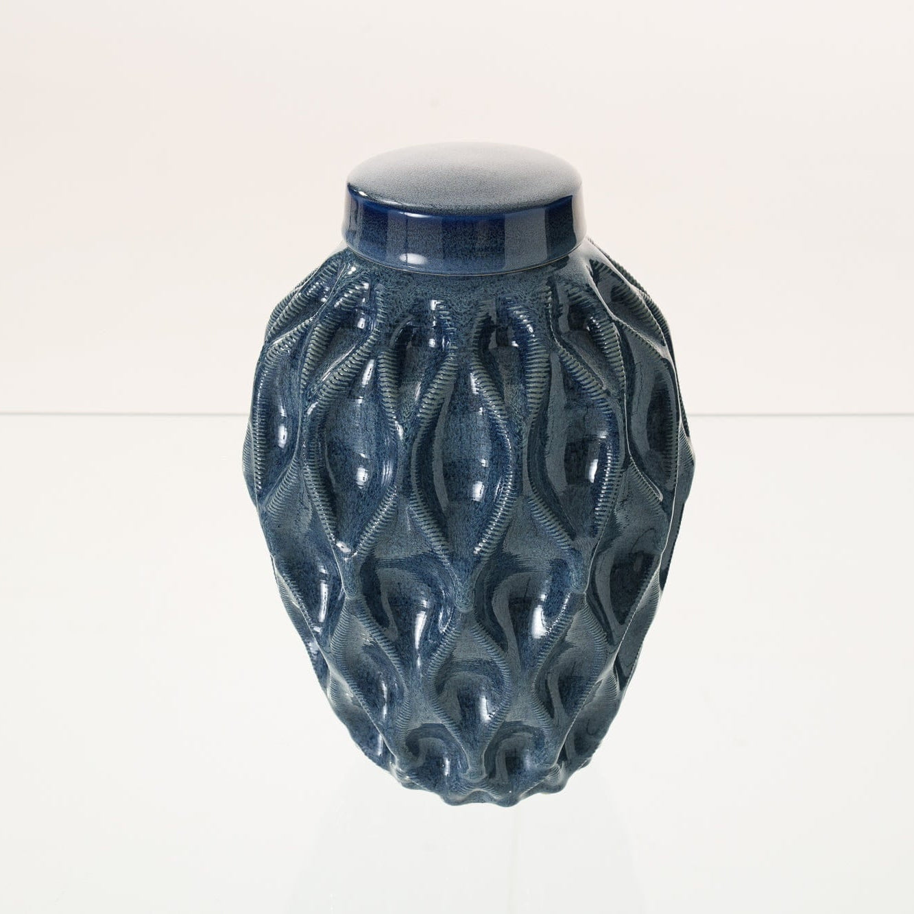 Cremation Urn "Echo" - 3D Printed Ceramic Urn | Blue Melange | Large - Pulvis Art Urns