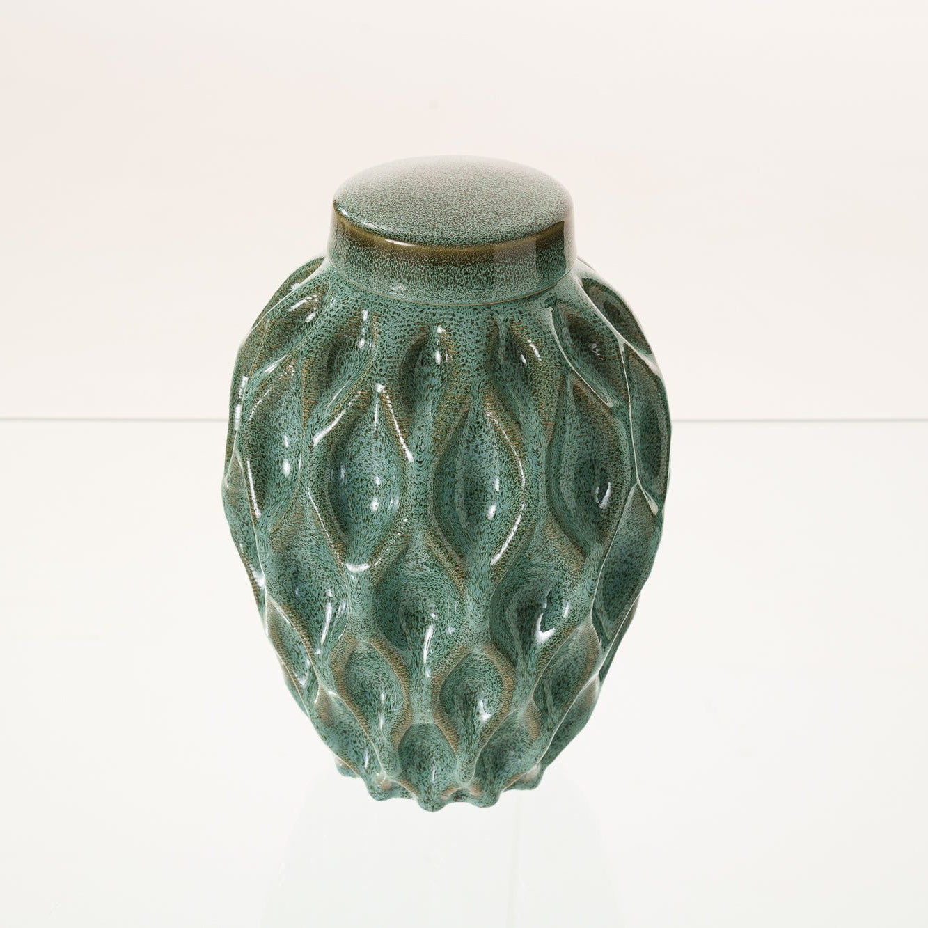 Cremation Urn "Echo" - 3D Printed Ceramic Urn | Oily Green Melange | Large - Pulvis Art Urns