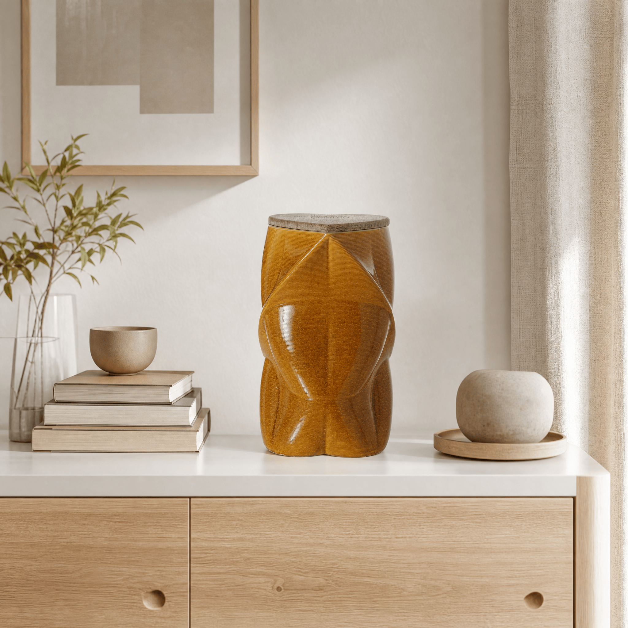 Pulvis Art Urns Adult Size Urn Cremation Urn "Nexus" - 3D Printed Ceramic Urn | Amber Yellow | Large