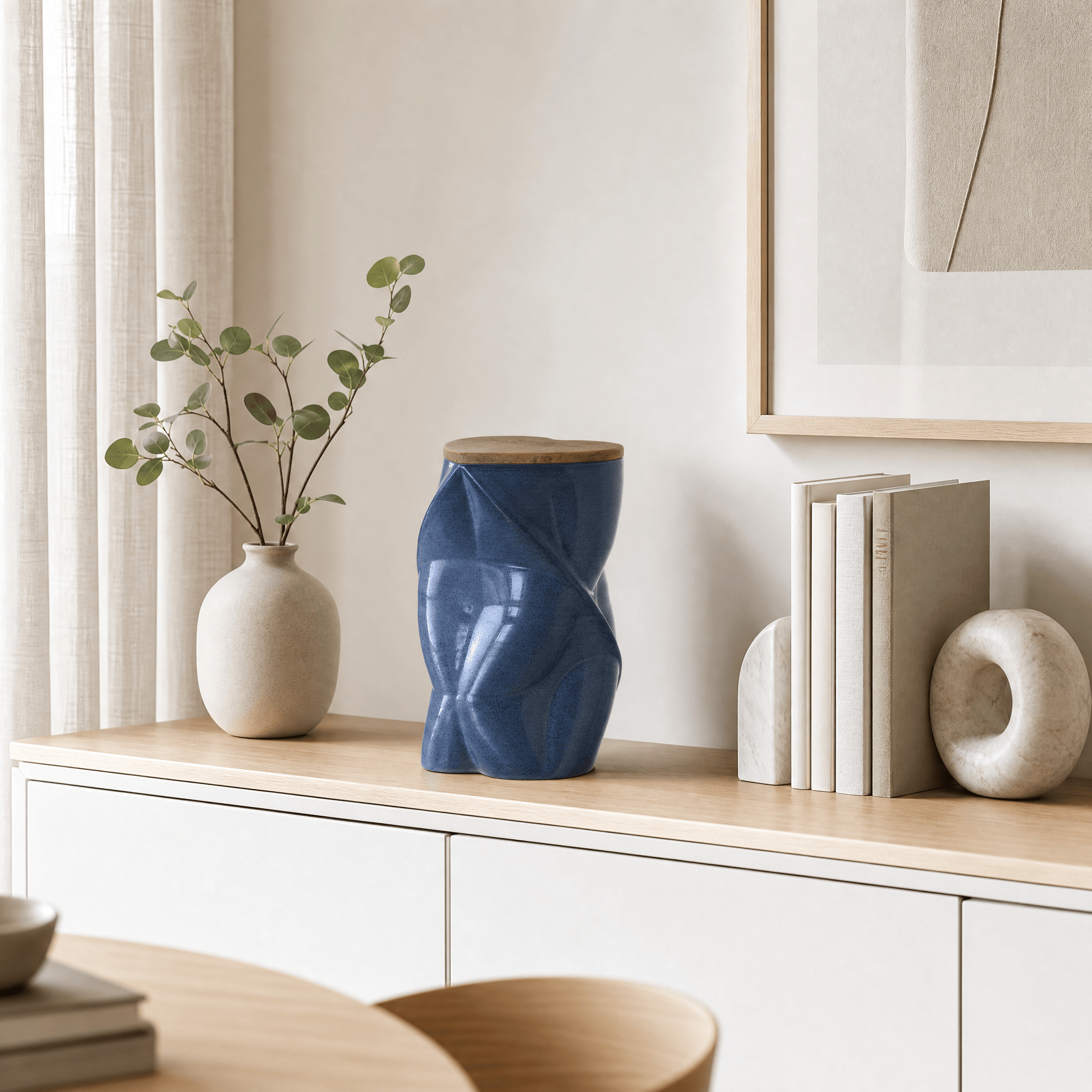 Pulvis Art Urns Adult Size Urn Cremation Urn "Nexus" - 3D Printed Ceramic Urn | Blue Melange | Large