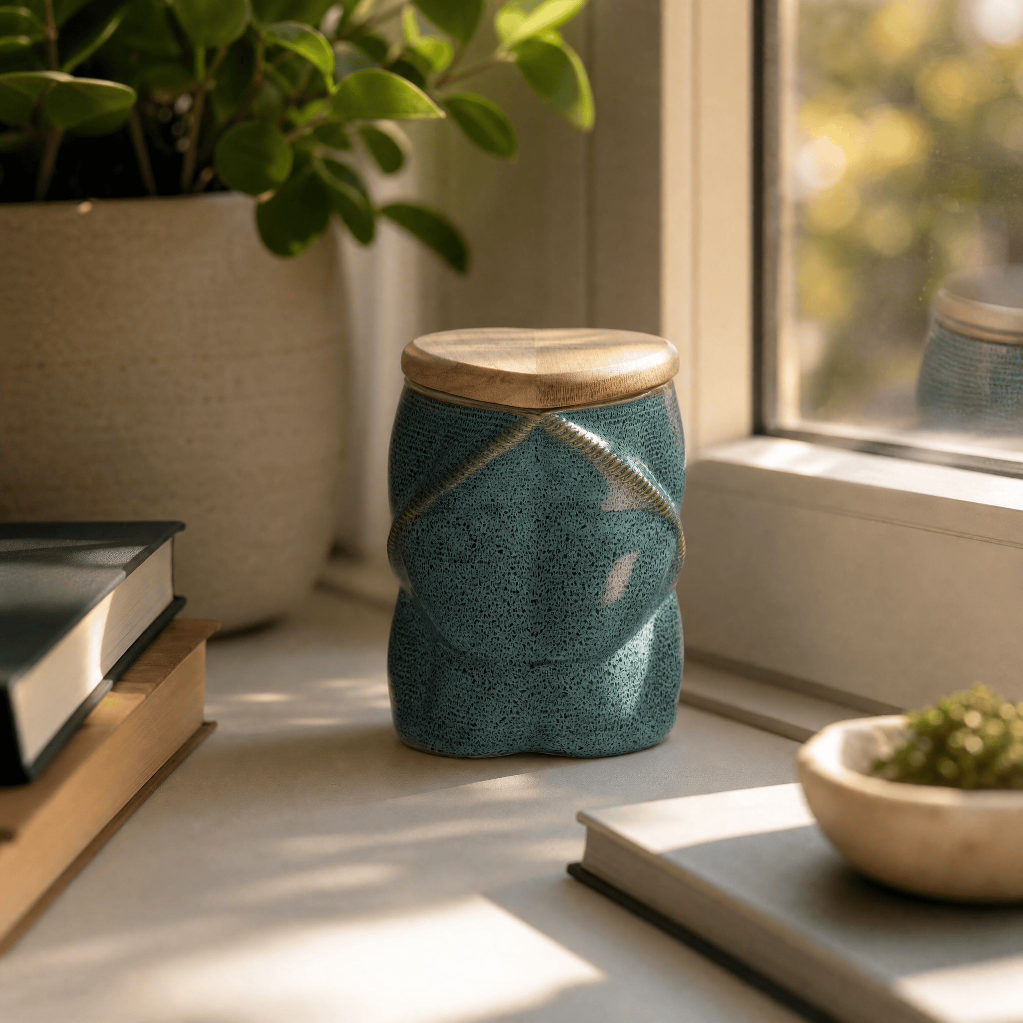 Pulvis Art Urns - Small Size Urn -Cremation Urn "Nexus" - 3D Printed Ceramic Urn | Oily Green | Keepsake