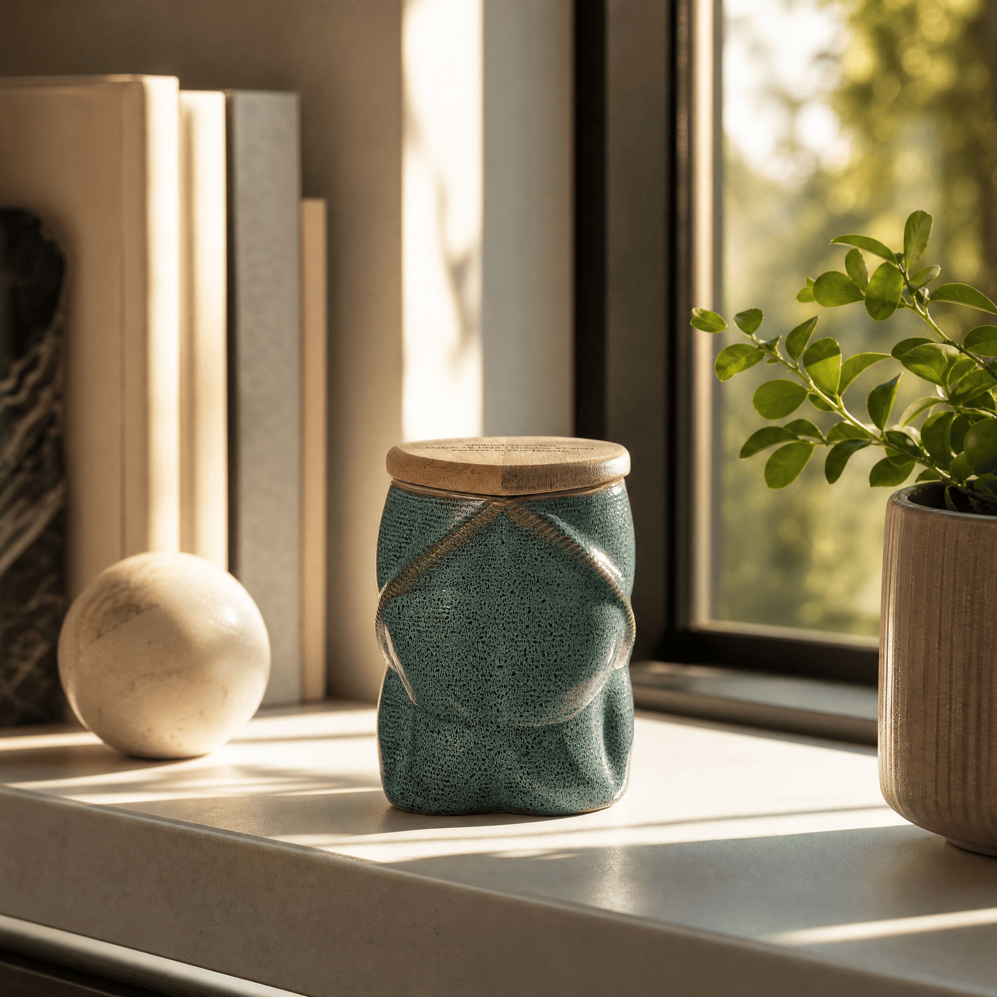 Pulvis Art Urns - Small Size Urn -Cremation Urn "Nexus" - 3D Printed Ceramic Urn | Oily Green | Keepsake