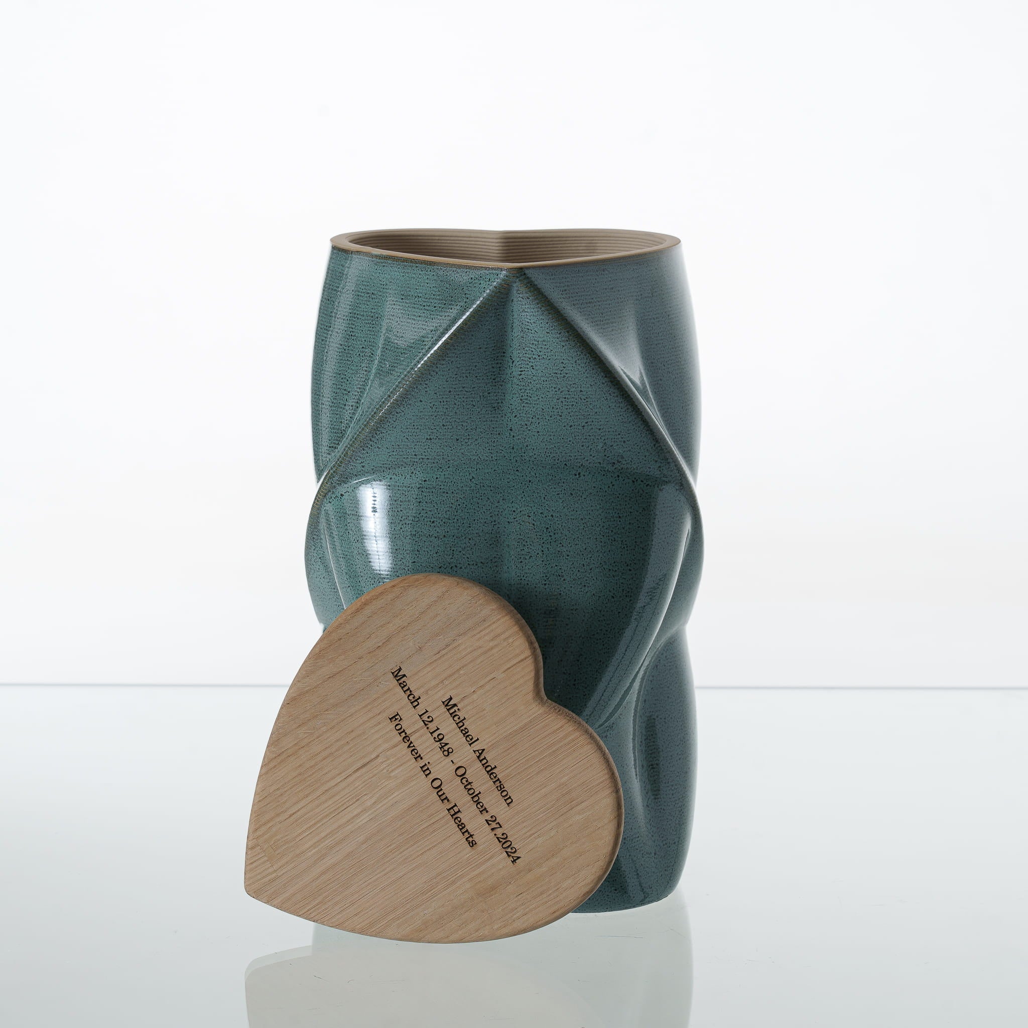 Pulvis Art Urns Adult Size Urn Cremation Urn "Nexus" - 3D Printed Ceramic Urn | Oily Green | Large