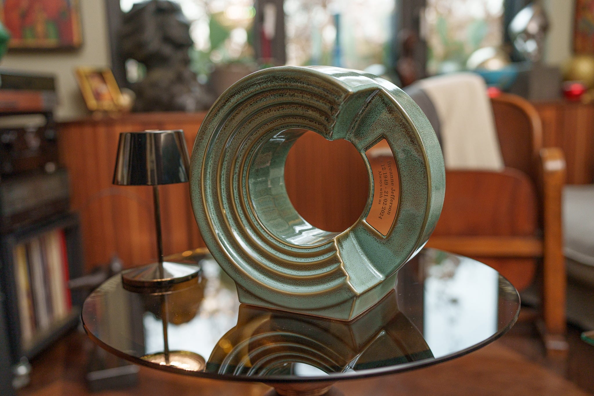 Pulvis Art Urns Adult Size Urn Cremation Urn "Solace" - Adult Memorial Urn | Oily Green Melange | Ceramic