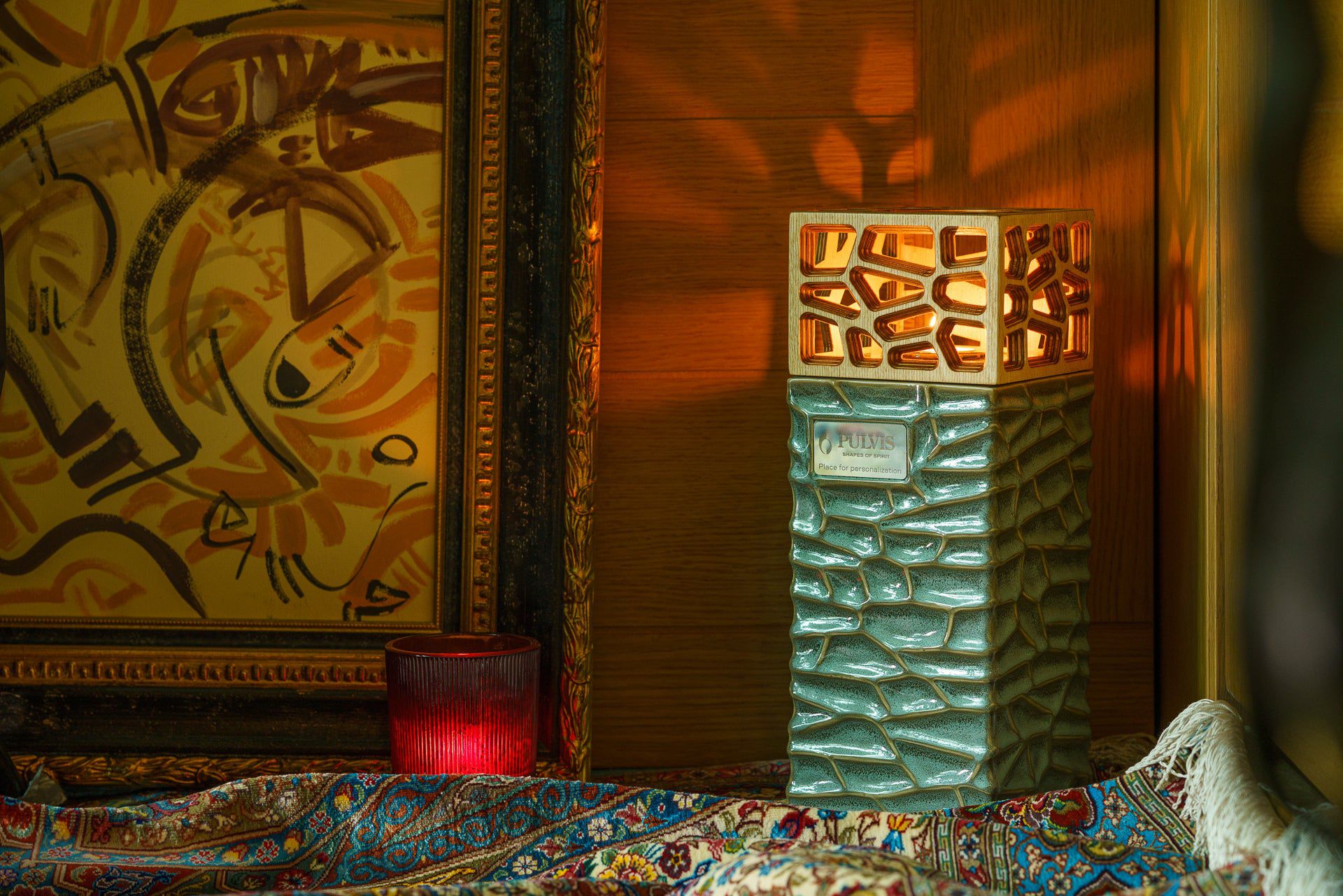 "Everlasting Flame" Cremation Urn for Ashes - Oily Green Melange | Ceramic Urn - Pulvis Art Urns