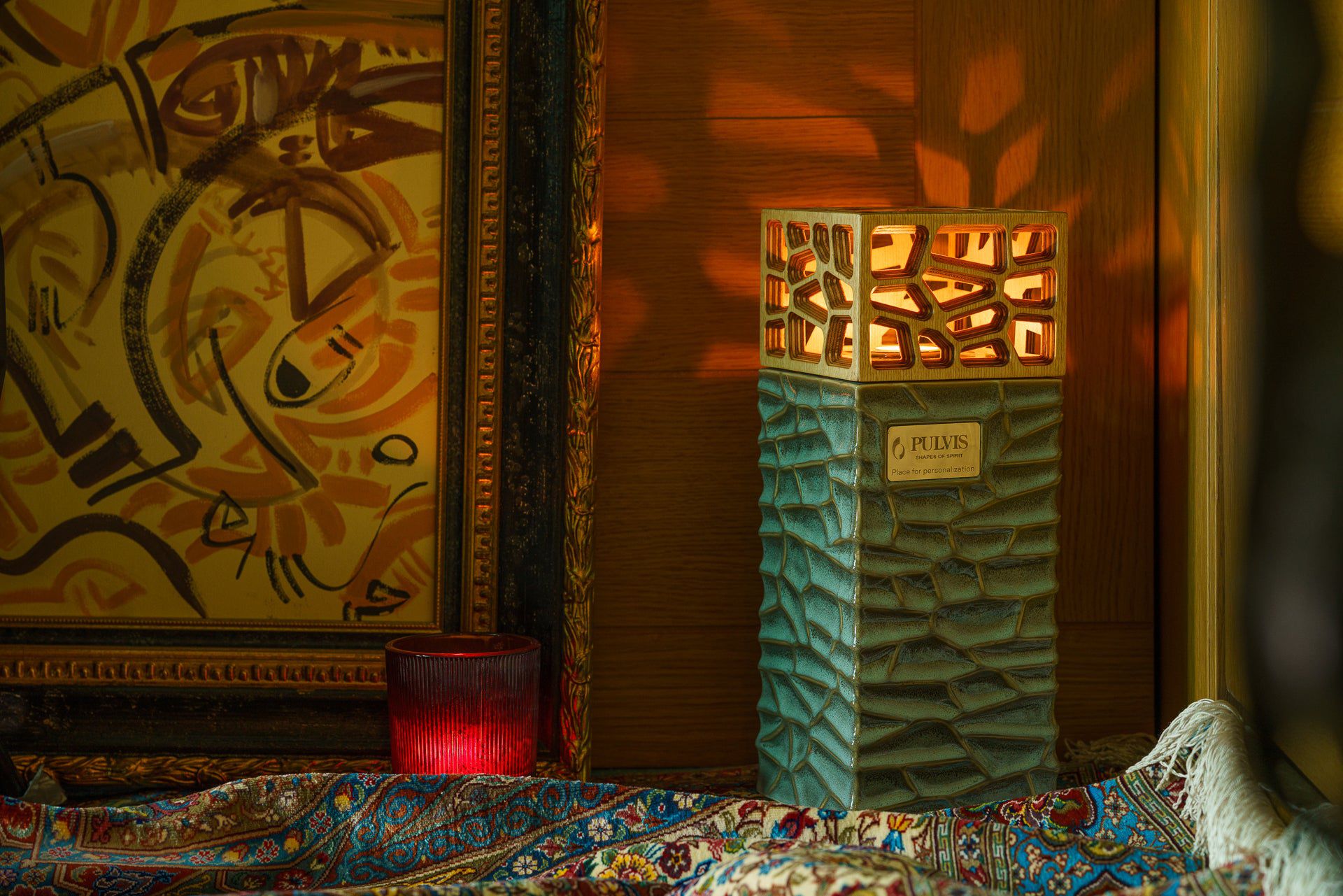 "Everlasting Flame" Cremation Urn for Ashes - Oily Green Melange | Ceramic Urn - Pulvis Art Urns