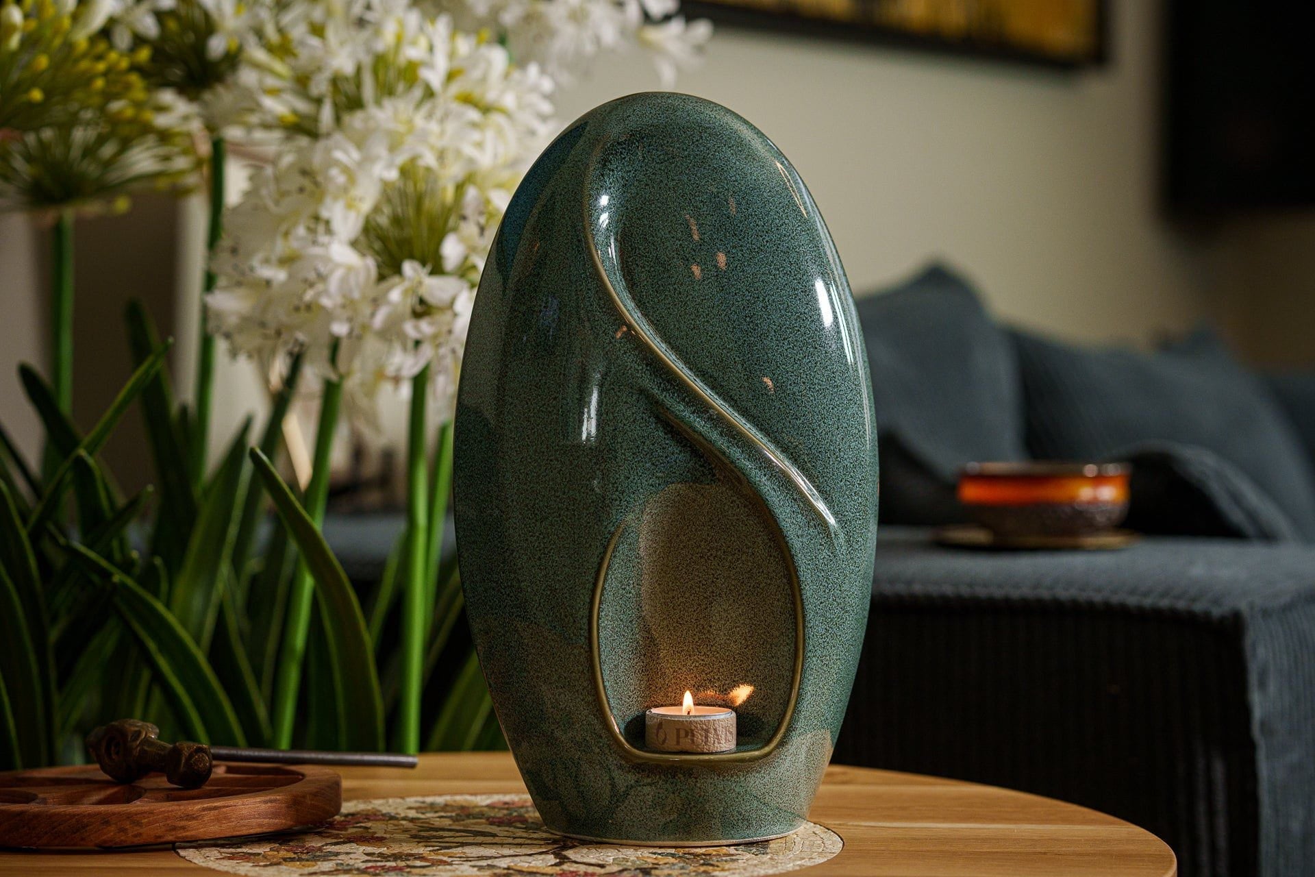 Eternity Handmade Cremation Urn for Ashes - Large Urn | Oily Green Melange - Pulvis Art Urns