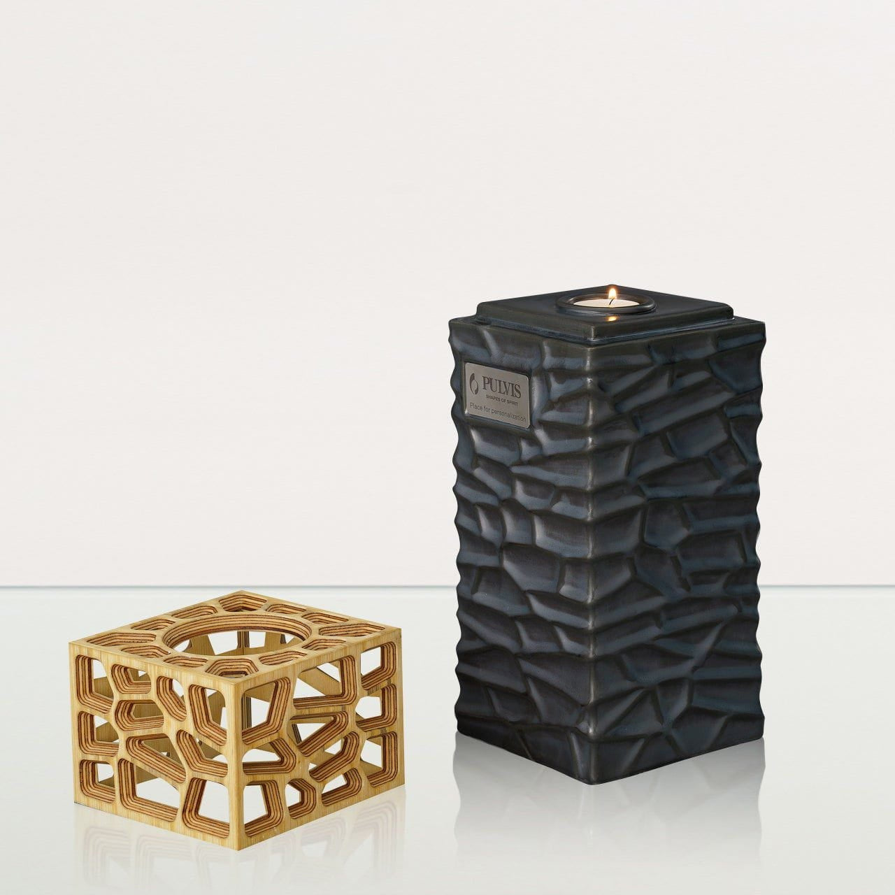 "Everlasting Flame" Cremation Urn for Ashes - Dark Matte | Ceramic Urn - Pulvis Art Urns