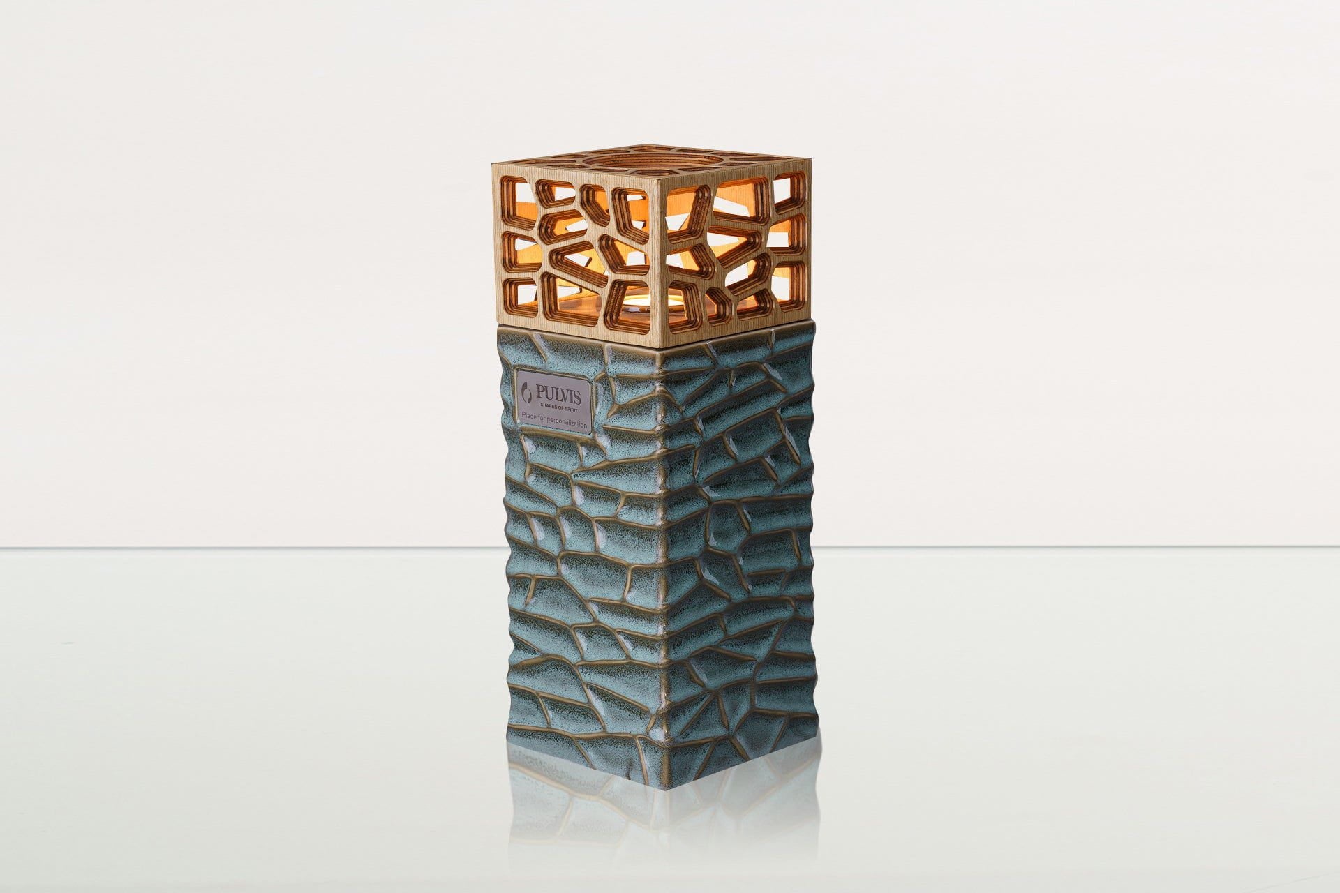 "Everlasting Flame" Cremation Urn for Ashes - Oily Green Melange | Ceramic Urn - Pulvis Art Urns