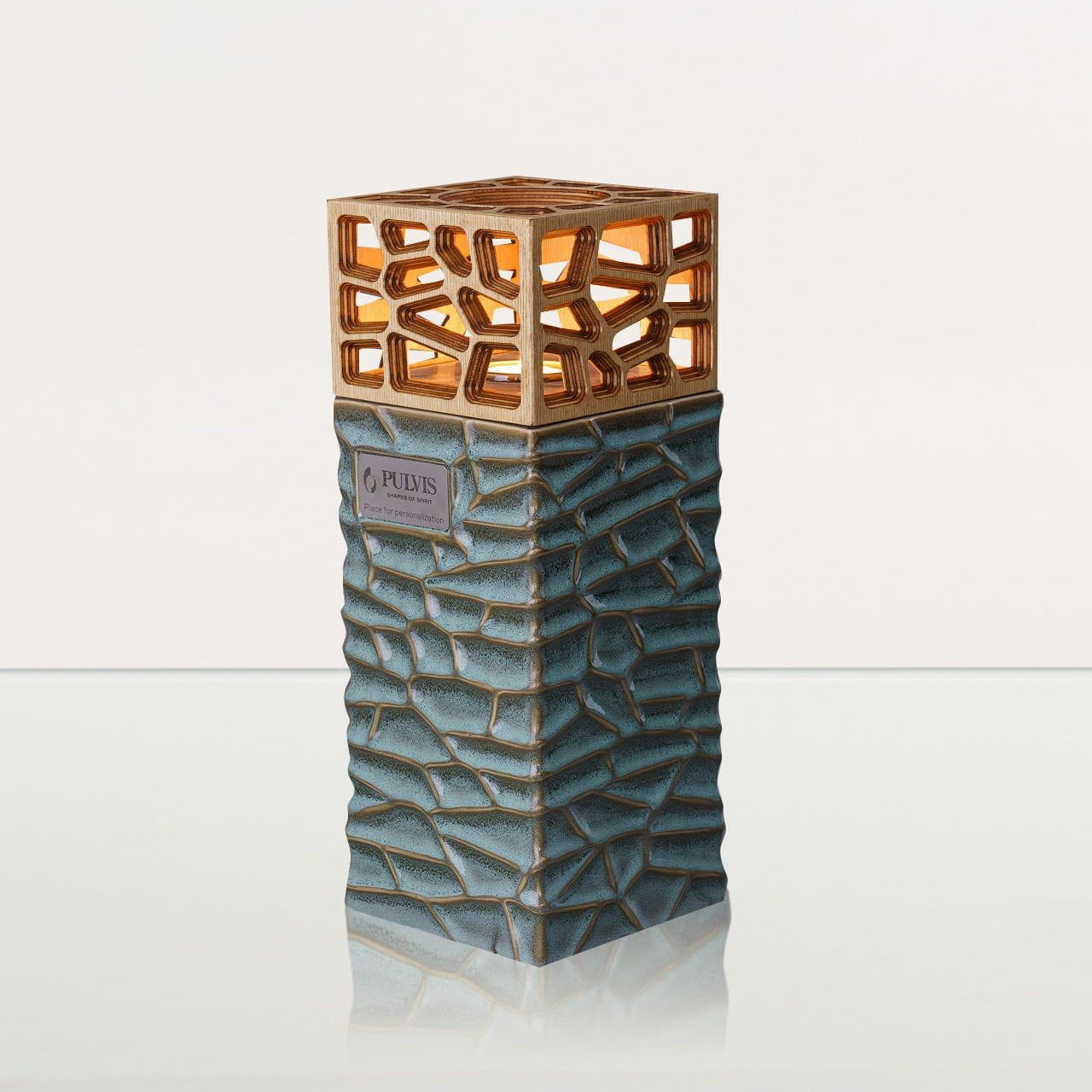 "Everlasting Flame" Cremation Urn for Ashes - Oily Green Melange | Ceramic Urn - Pulvis Art Urns