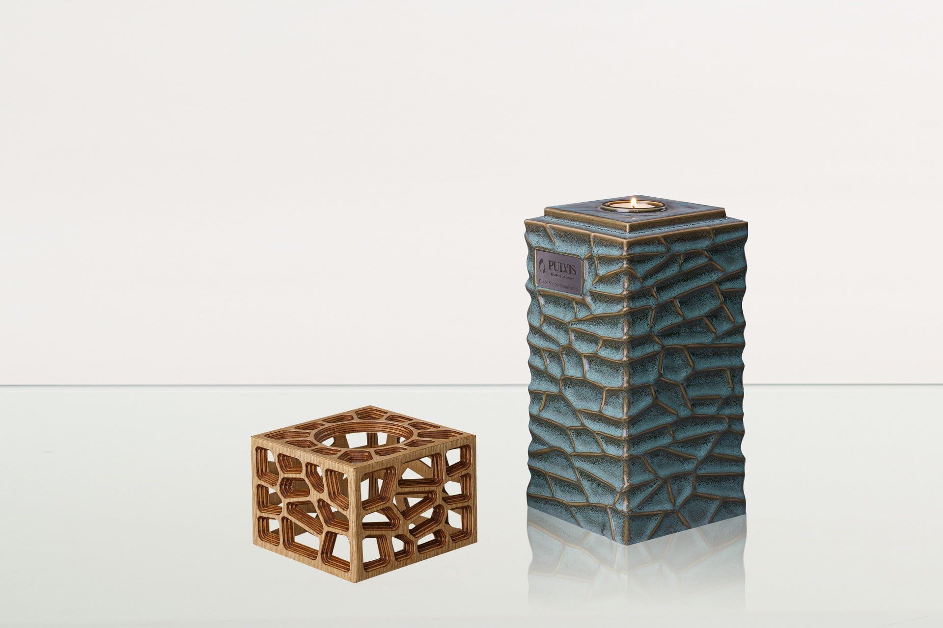 "Everlasting Flame" Cremation Urn for Ashes - Oily Green Melange | Ceramic Urn - Pulvis Art Urns