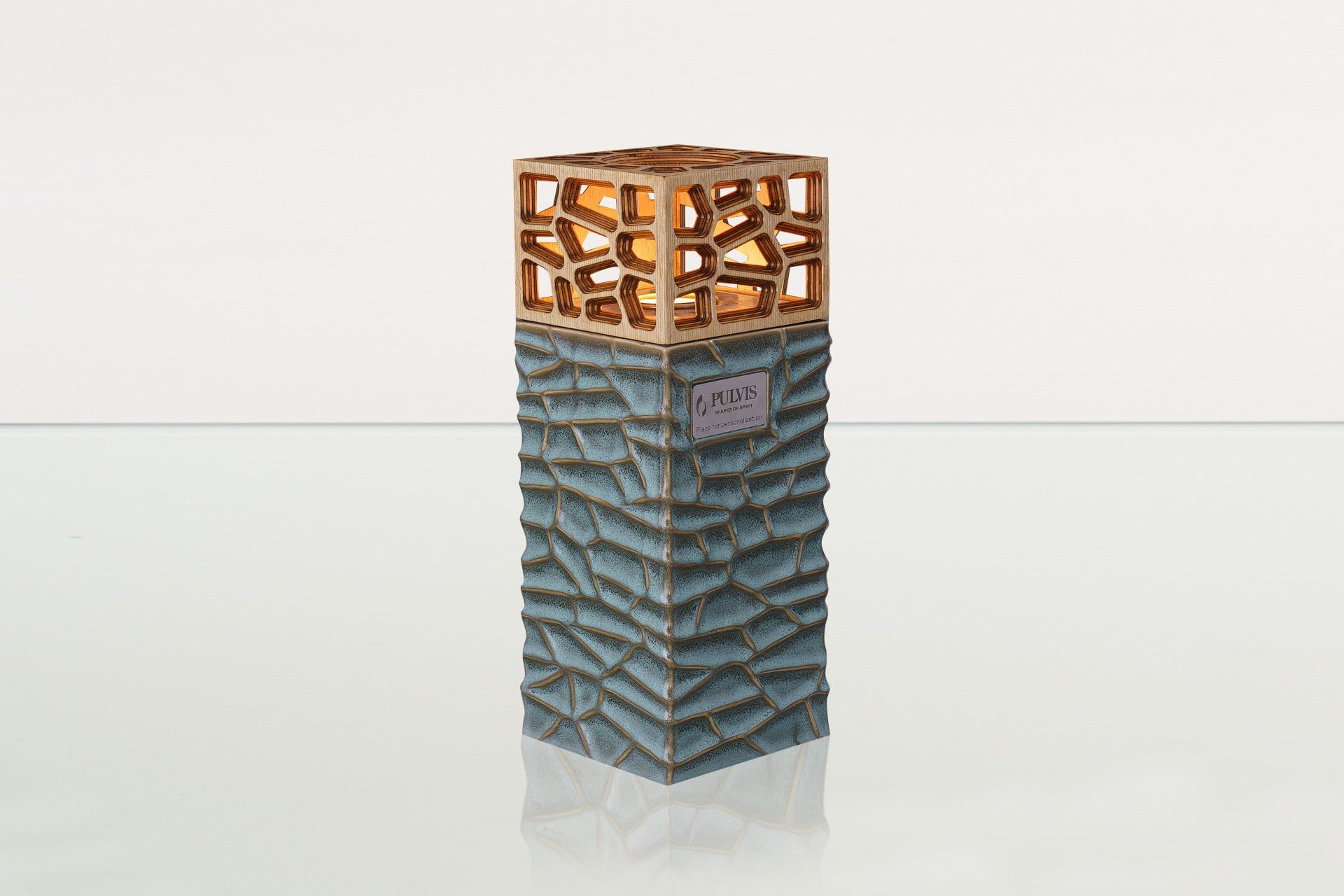 "Everlasting Flame" Cremation Urn for Ashes - Oily Green Melange | Ceramic Urn - Pulvis Art Urns