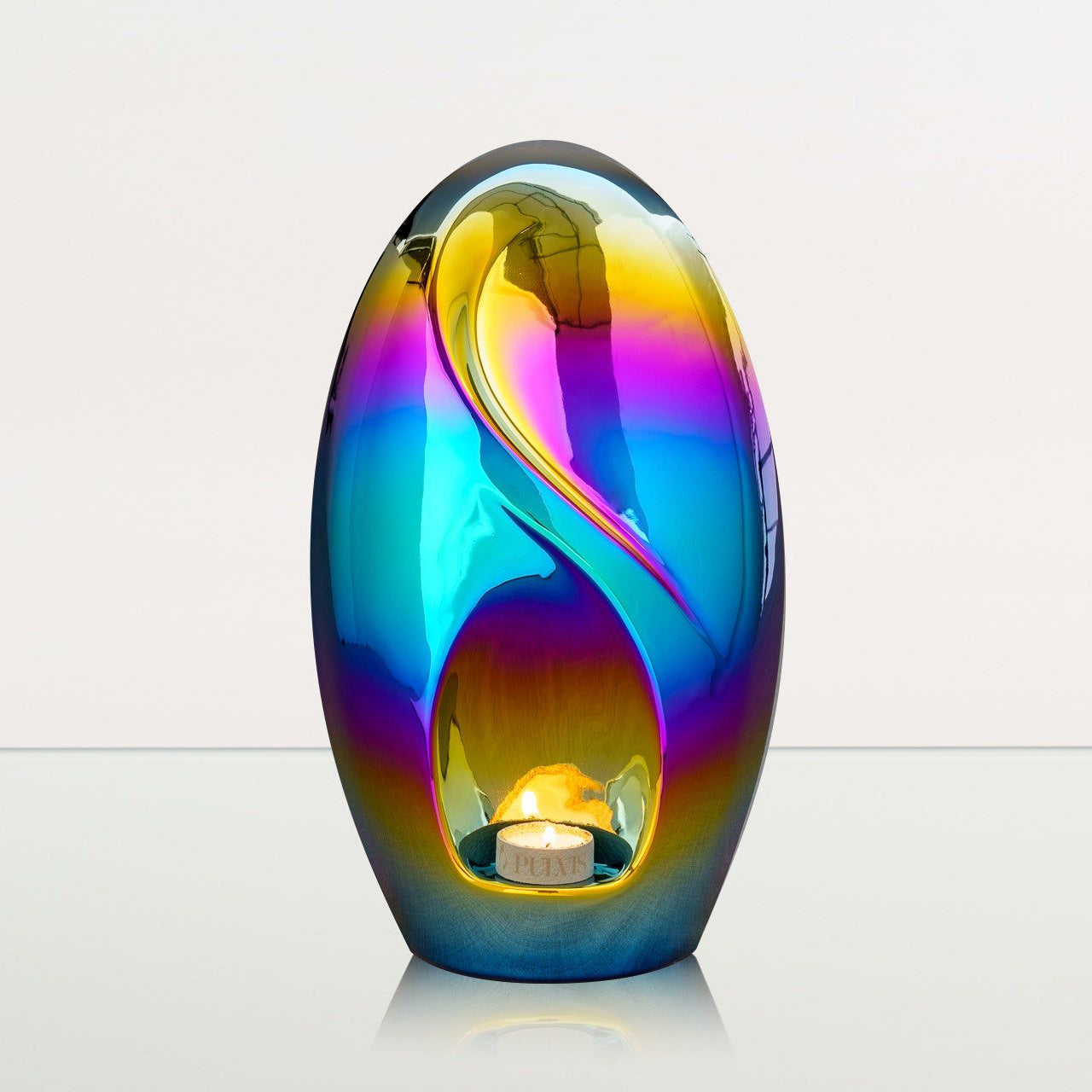 Exclusive Cremation Urn for Ashes "Eternity" - Large | Rainbow Chrome Urn - Pulvis Art Urns