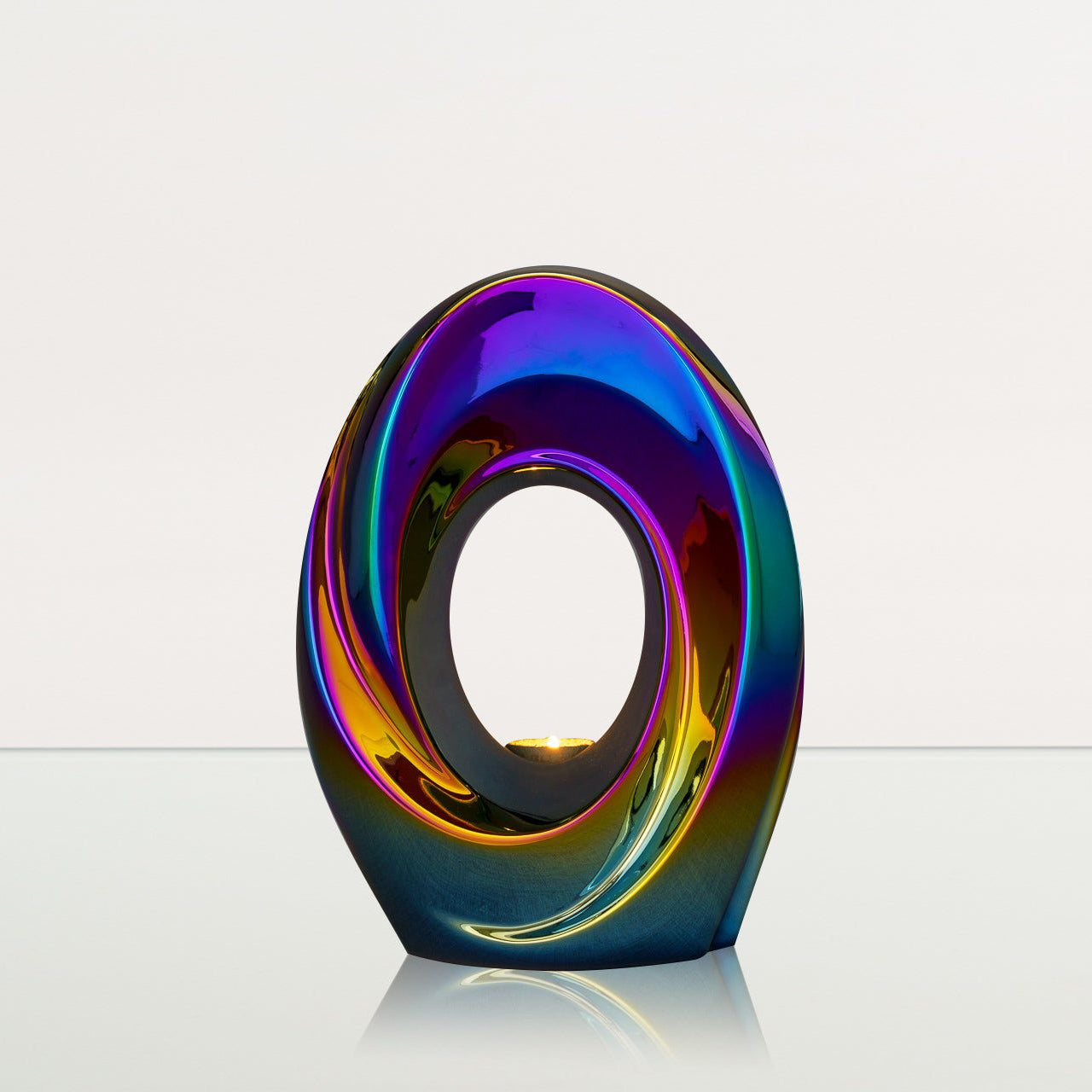 Exclusive Cremation Urn for Ashes "The Passage" - Large | Rainbow Chrome Urn - Pulvis Art Urns