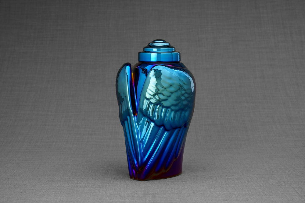 Pulvis Art Urns Adult Size Urn Exclusive Cremation Urn for Ashes "Wings" - Large | Glossy Blue