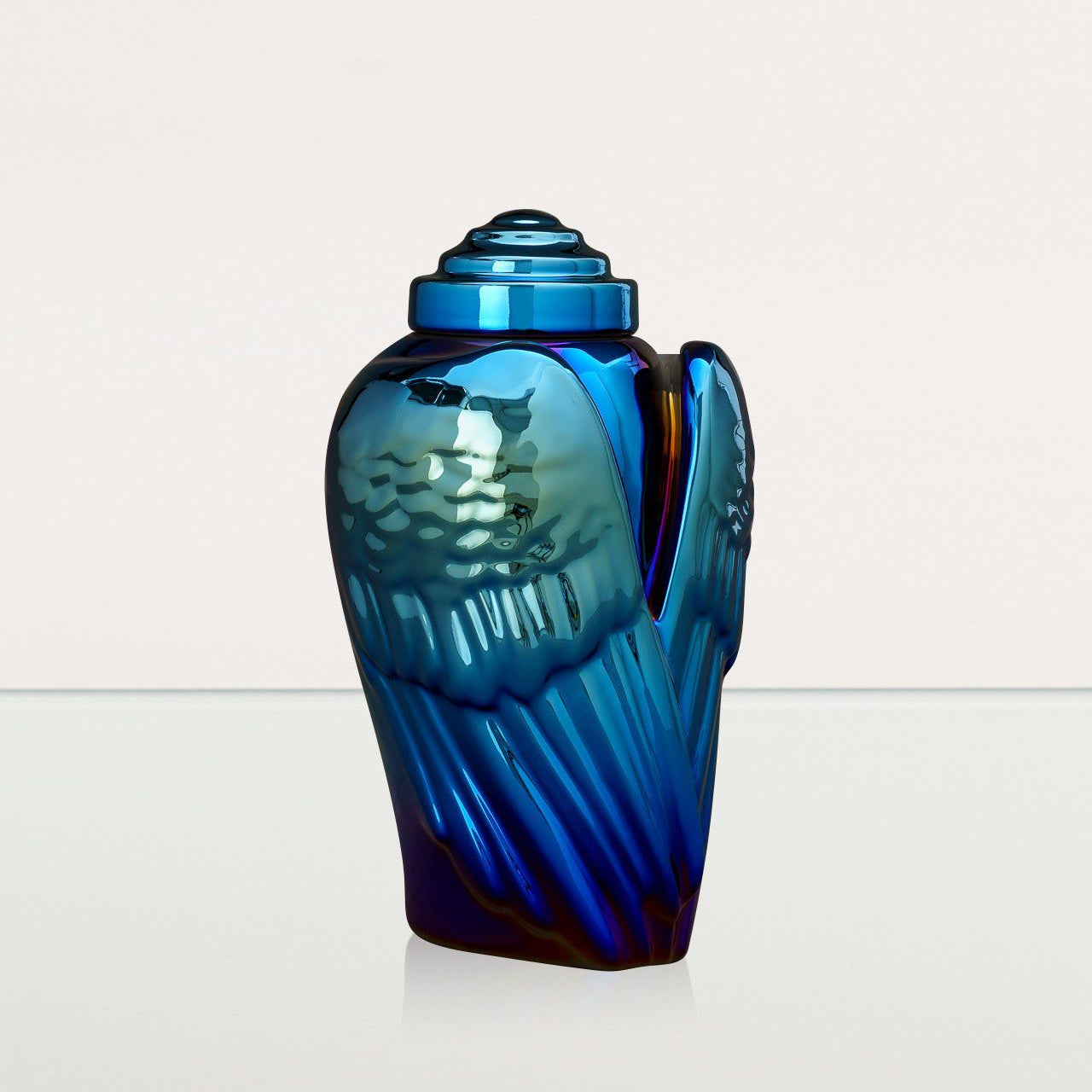 Exclusive Cremation Urn for Ashes "Wings" - Large | Glossy Blue Urn - Pulvis Art Urns