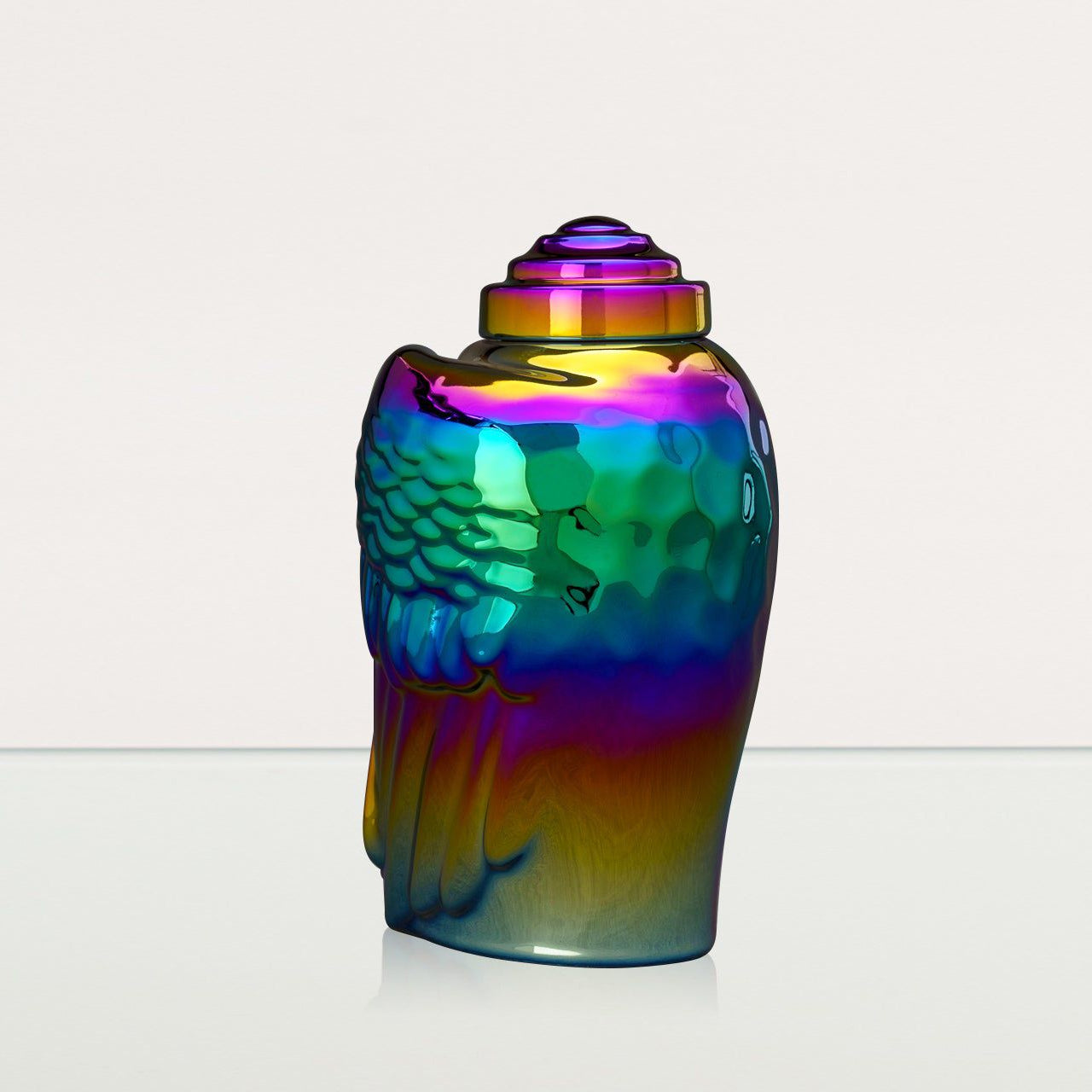 Exclusive Cremation Urn for Ashes "Wings" - Large | Rainbow Chrome Urn - Pulvis Art Urns