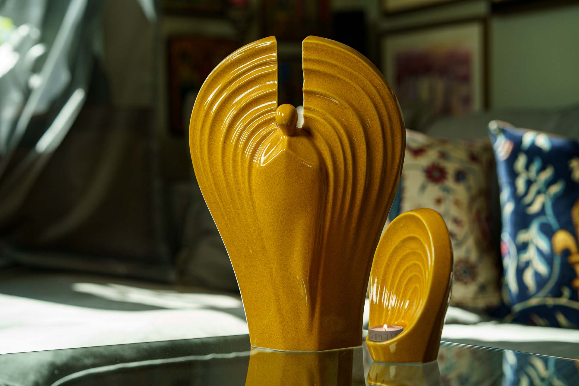 Guardian Handmade Cremation Urn for Ashes - Large Urn | Amber Yellow | Ceramic - Pulvis Art Urns