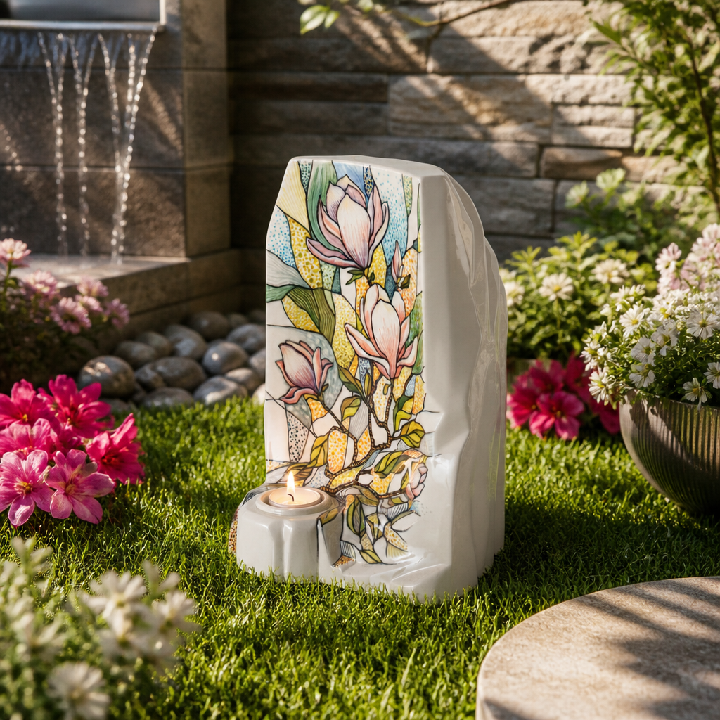 Pulvis Art Urns Adult Size Urn Hand Decorated Urn for Ashes "Magnolia" - Large | Ceramic