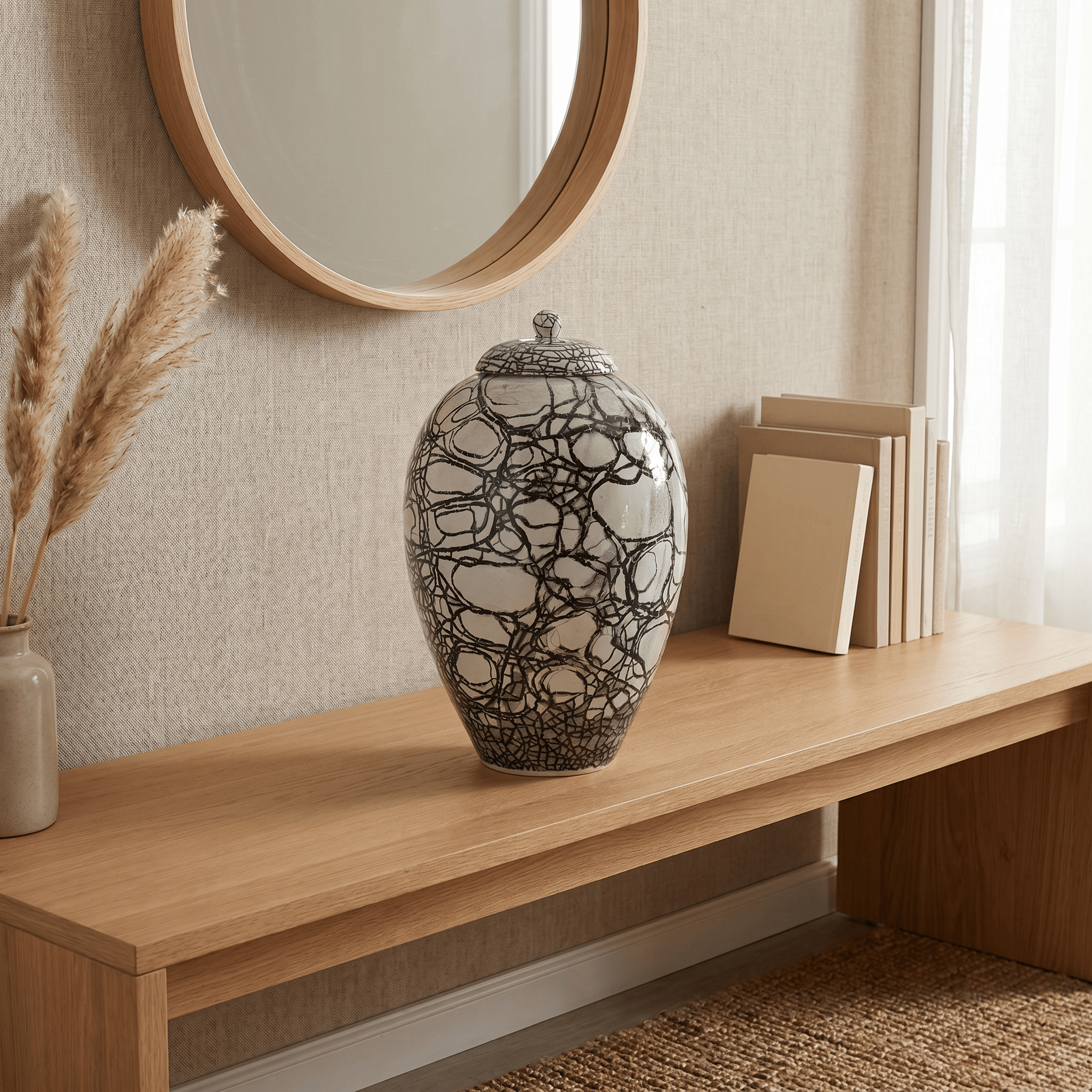 Pulvis Art Urns Adult Size Urn Handmade Cremation Urn "Embrace" - Large | Raku Style Memorial | Pottery Wheel Urn