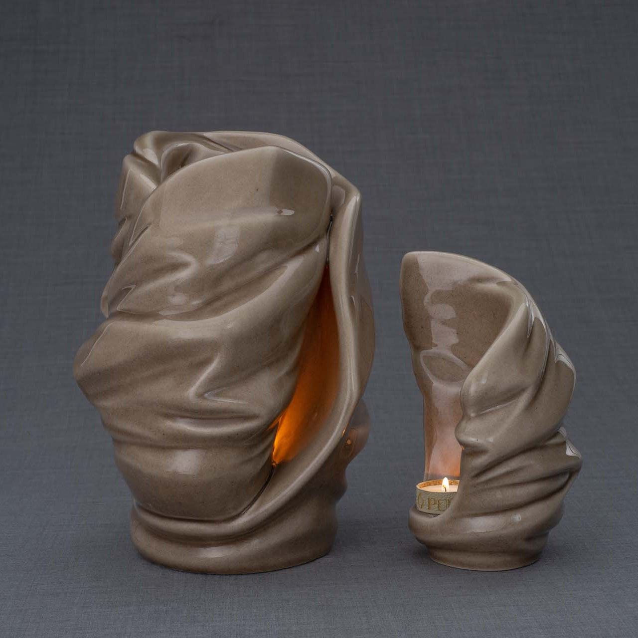 Handmade Cremation Urn for Ashes "Light" - Large | Beige Grey | Ceramic Art Urn - Pulvis Art Urns