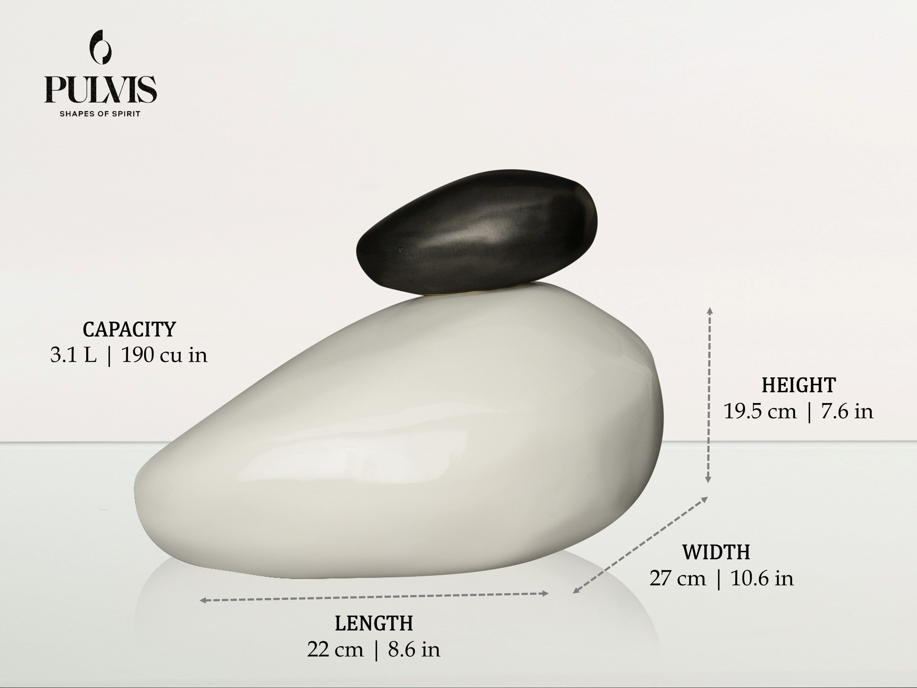 Pulvis Art Urns Adult Size Urn Handmade Cremation Urn for Ashes "Stone" - Large Urn | Black Gloss | Ceramic