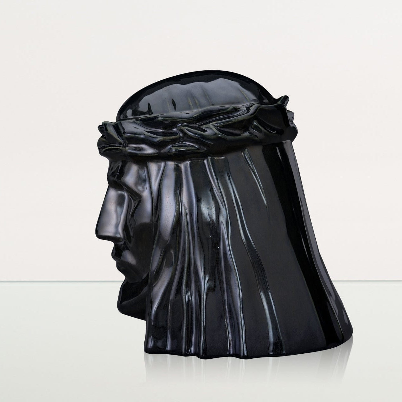 Pulvis Art Urns Adult Size Urn Handmade Cremation Urn for Ashes "The Christ" - Large | Black Gloss | Ceramic Urn