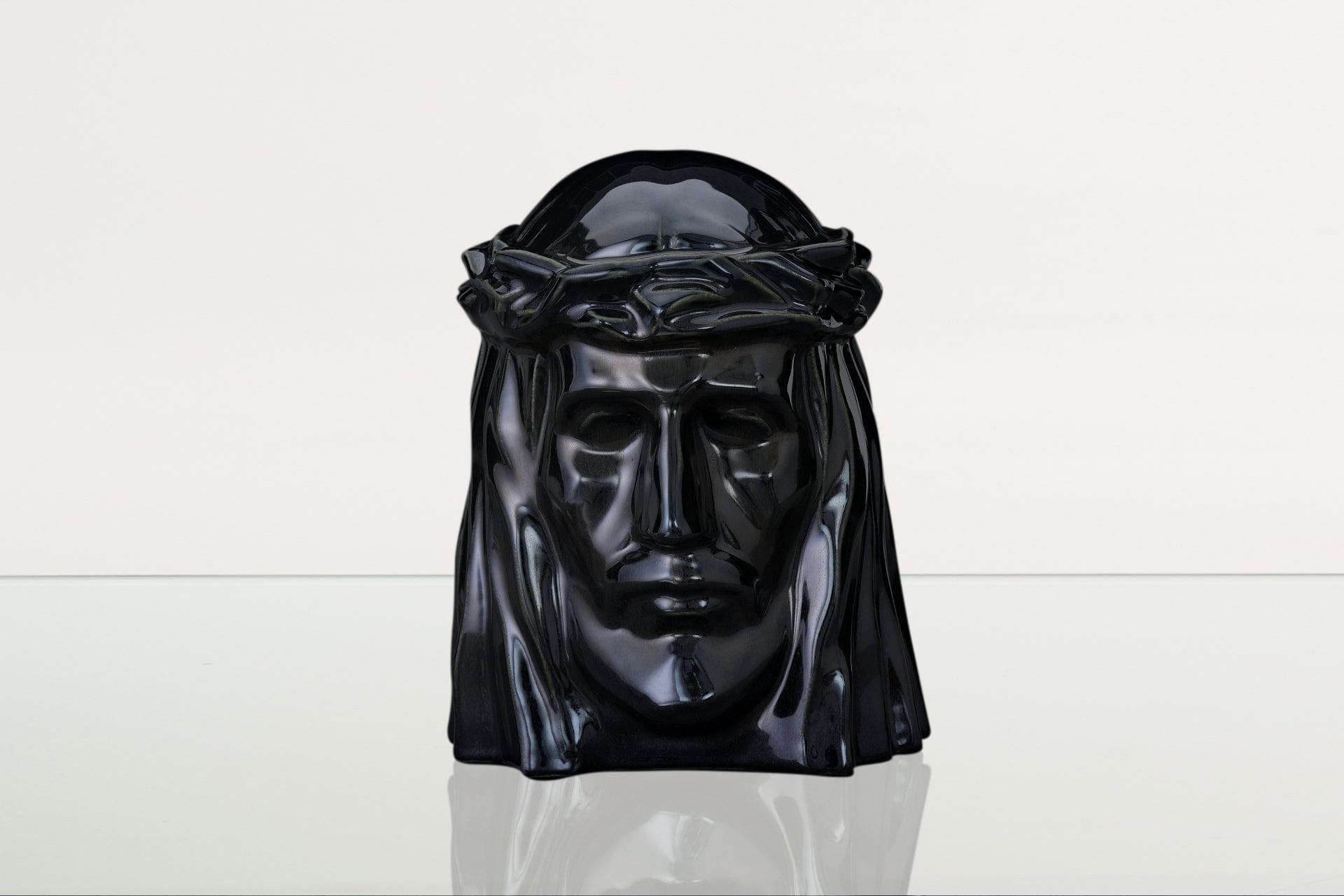 Pulvis Art Urns Adult Size Urn Handmade Cremation Urn for Ashes "The Christ" - Large | Black Gloss | Ceramic Urn