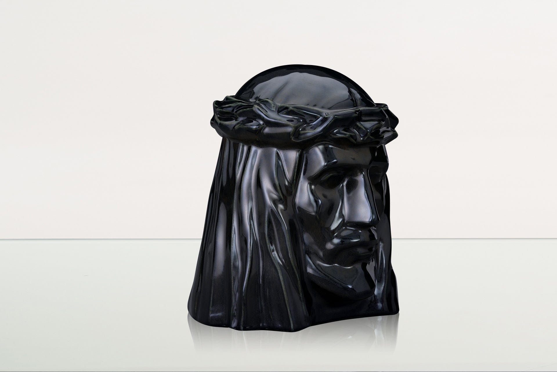 Pulvis Art Urns Adult Size Urn Handmade Cremation Urn for Ashes "The Christ" - Large | Black Gloss | Ceramic Urn