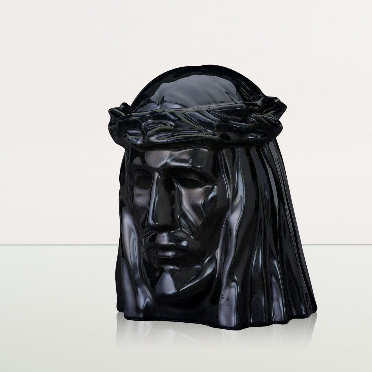 Pulvis Art Urns Adult Size Urn Handmade Cremation Urn for Ashes "The Christ" - Large | Black Gloss | Ceramic Urn
