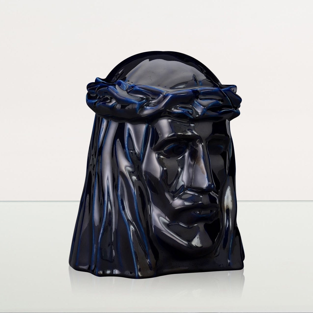 Handmade Cremation Urn for Ashes "The Christ" - Large | Cobalt Metallic | Ceramic Urn - Pulvis Art Urns