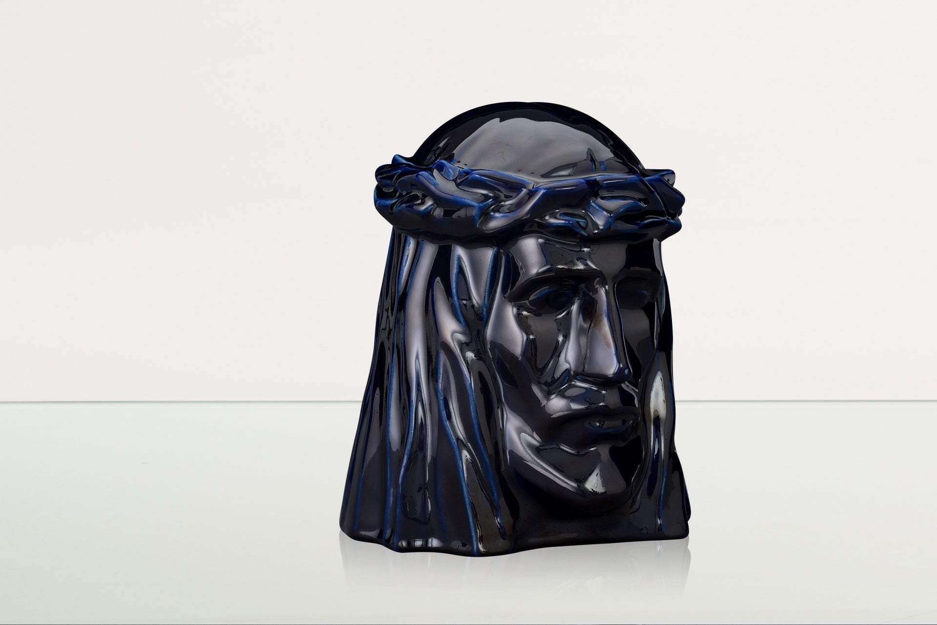 Handmade Cremation Urn for Ashes "The Christ" - Large | Cobalt Metallic | Ceramic Urn - Pulvis Art Urns