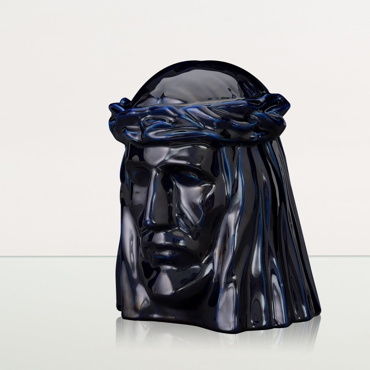 Handmade Cremation Urn for Ashes "The Christ" - Large | Cobalt Metallic | Ceramic Urn - Pulvis Art Urns
