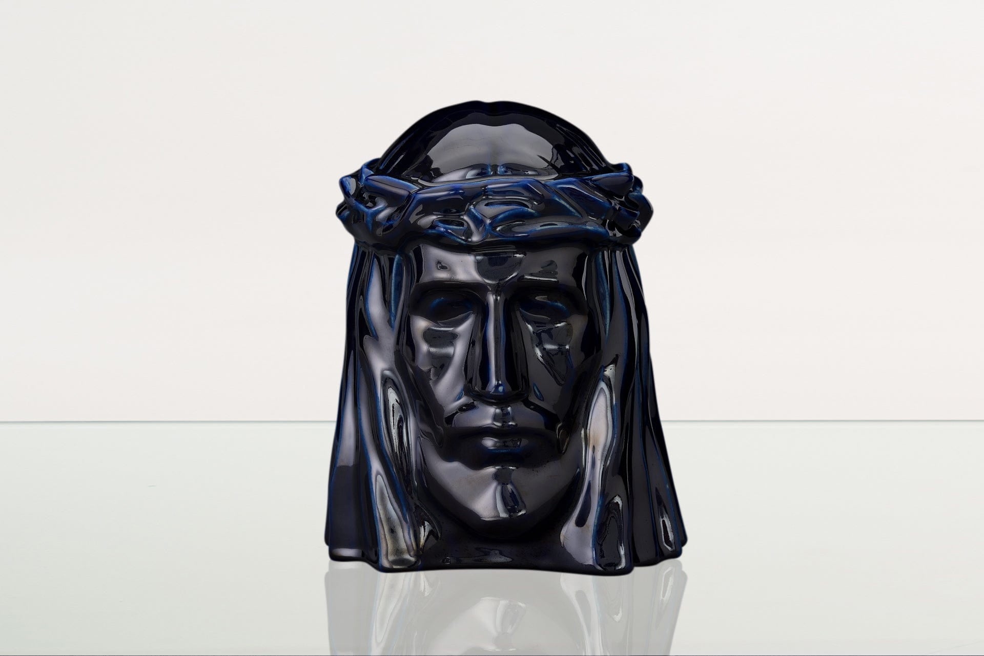 Handmade Cremation Urn for Ashes "The Christ" - Large | Cobalt Metallic | Ceramic Urn - Pulvis Art Urns