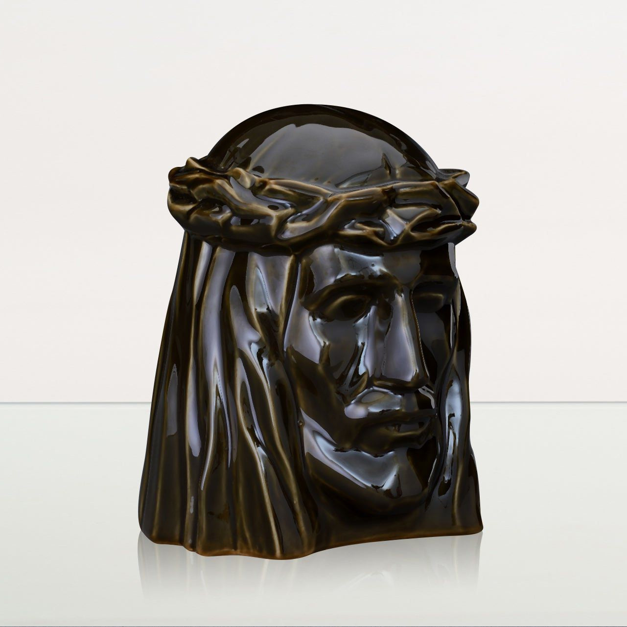 Handmade Cremation Urn for Ashes "The Christ" - Large | Oily Green | Ceramic Urn - Pulvis Art Urns